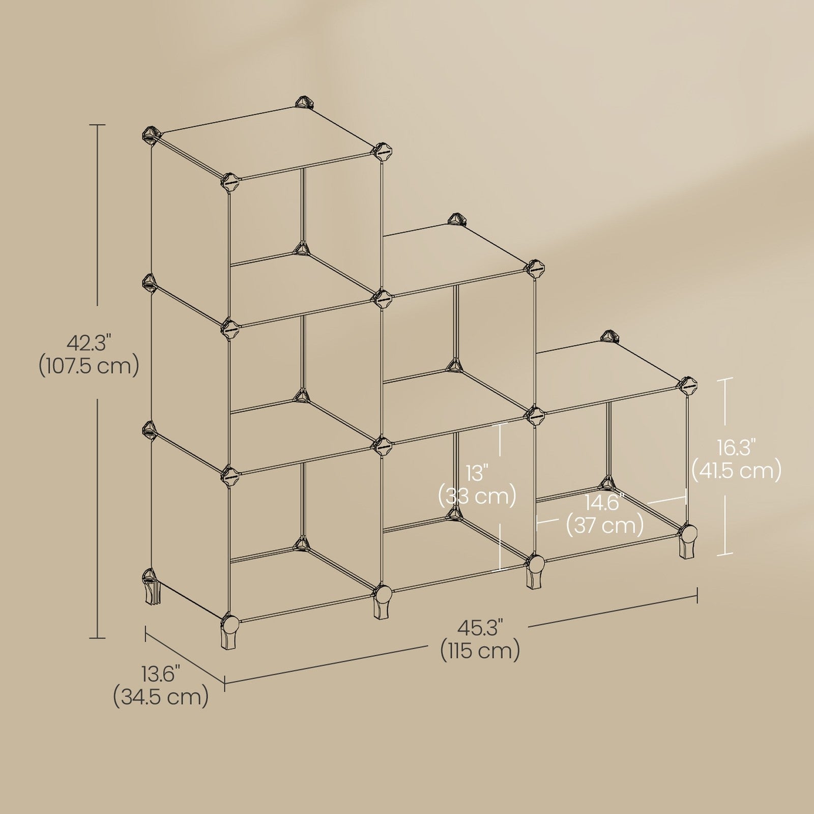 Modular Storage Shelf - Plastic - Black - 6 Cube Organizer with Top Metal Grid