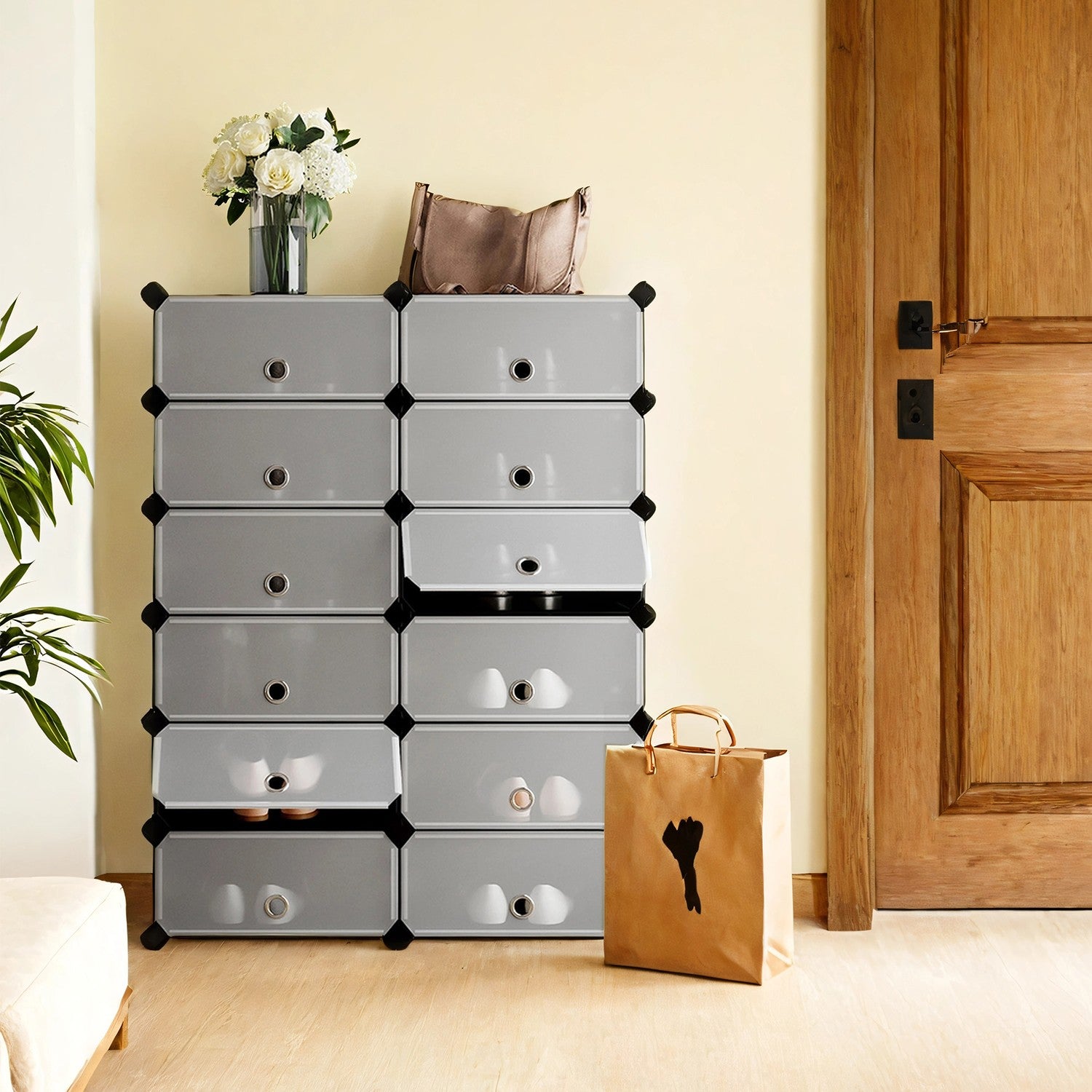 12 Cube Storage Organiser - Plastic Sheets and Metal Wire Frame - Black Frame