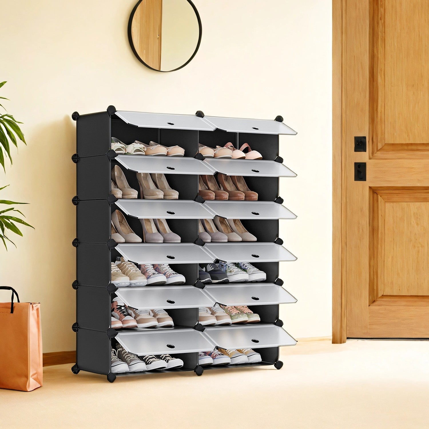 12 Cube Storage Organiser - Plastic Sheets and Metal Wire Frame - Black Frame