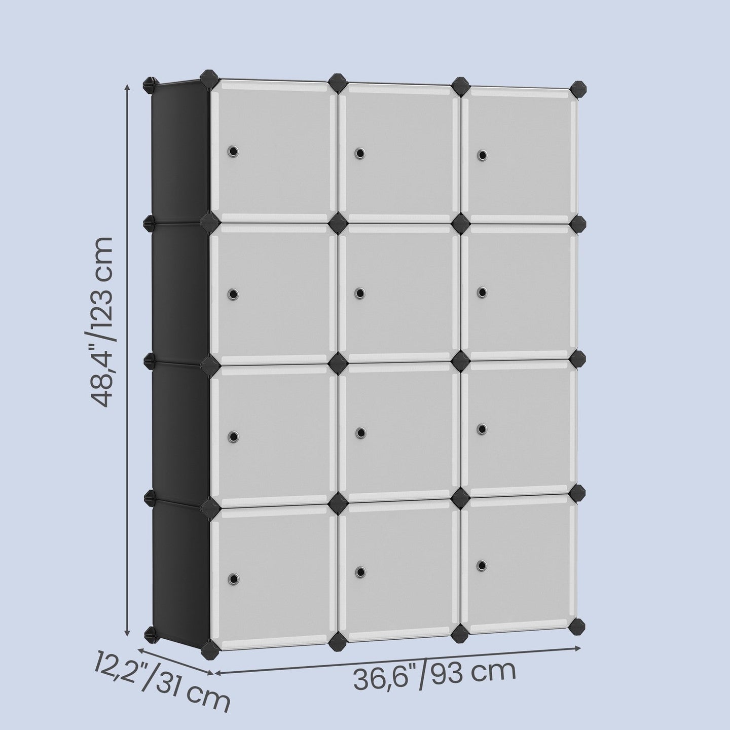 Modular Storage Shelf - Plastic - Black - 12 Cube Design with Doors