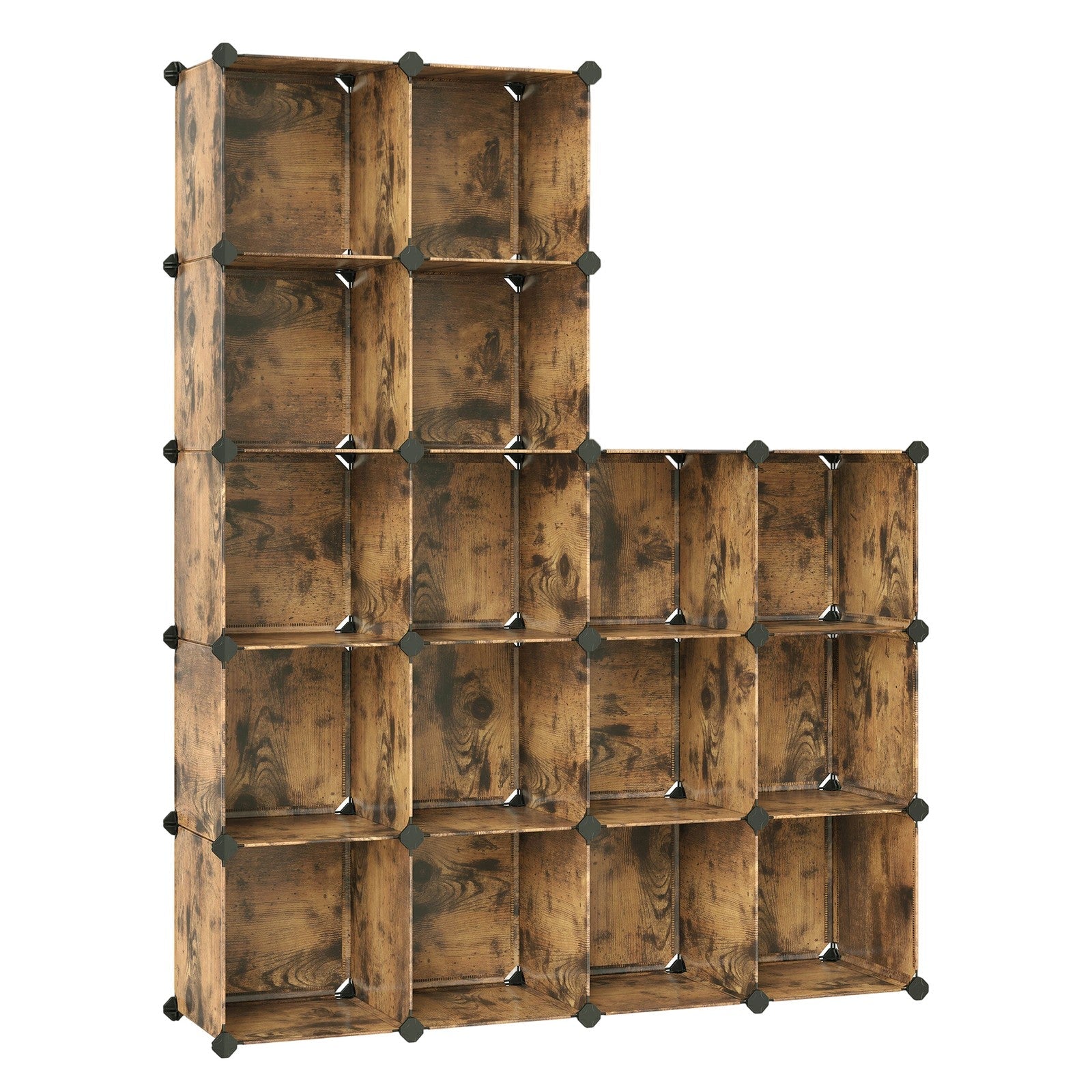 16-Cube Storage Organizer - PP Plastic - Rustic Brown - Stackable and Versatile Shelving System