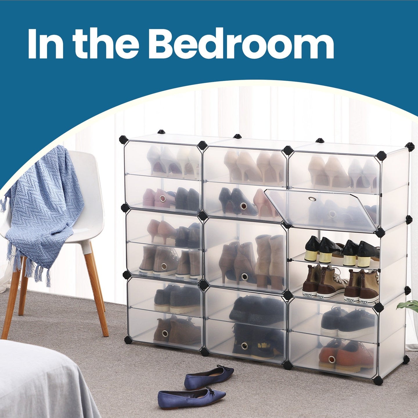 Plastic Cube Storage Organiser with Doors - 93L - PP Plastic - Anti-Tip Straps