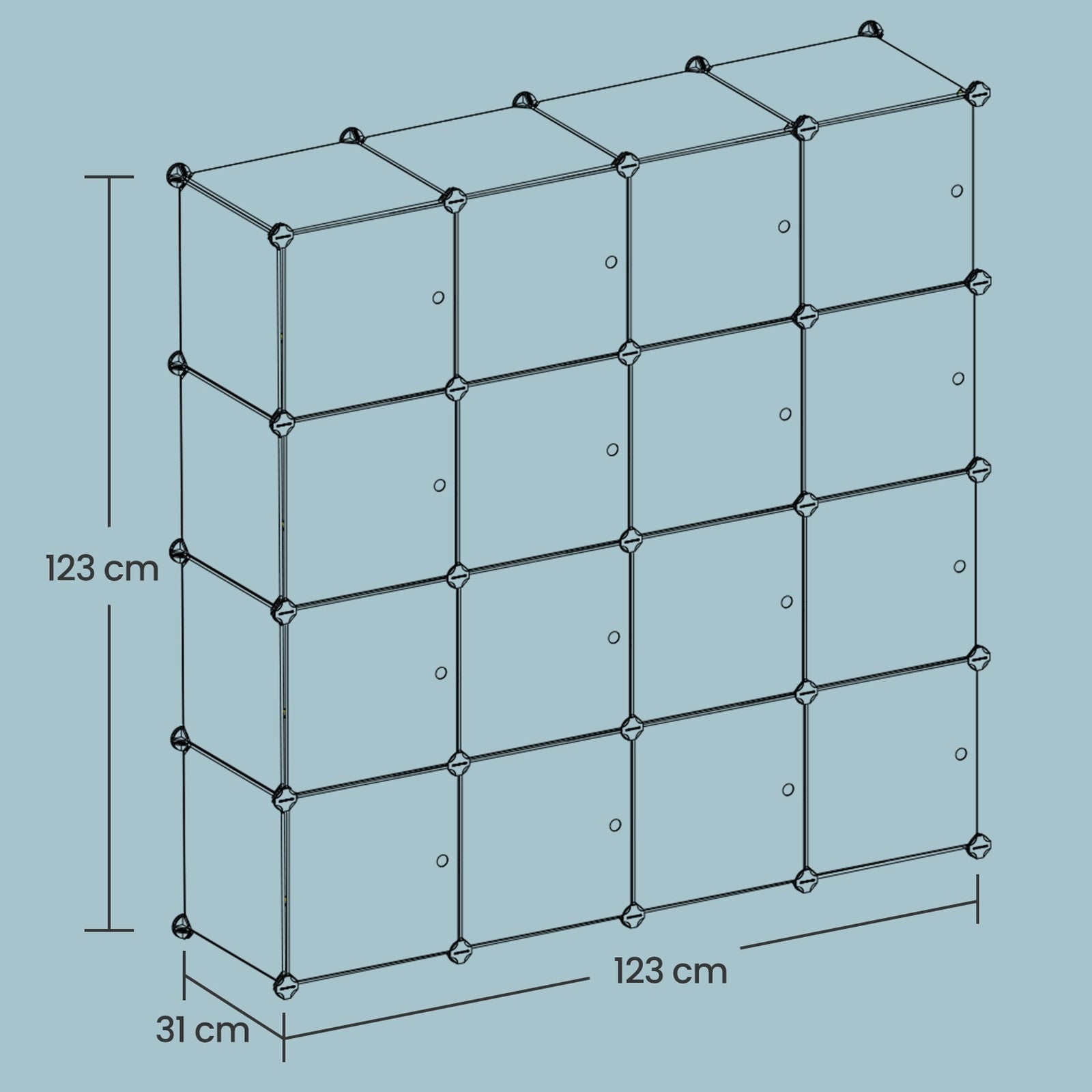 Interlocking Organiser Cabinet for Kids - 16-Cube - PP Plastic - Modular Design