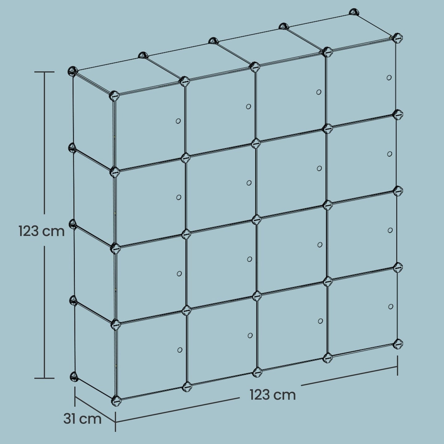 Interlocking Organiser Cabinet for Kids - 16-Cube - PP Plastic - Modular Design