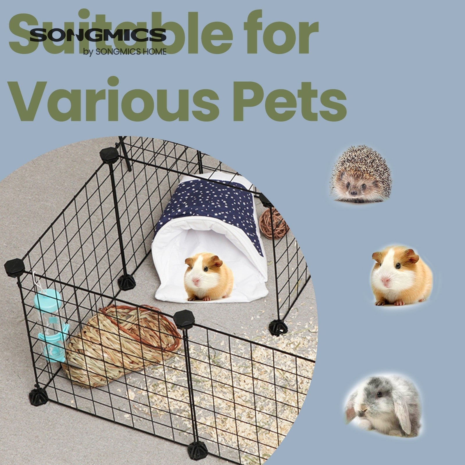 Guinea Pig Cage - Metal - Black - Expandable 12-Panel Indoor Playpen with Accessories