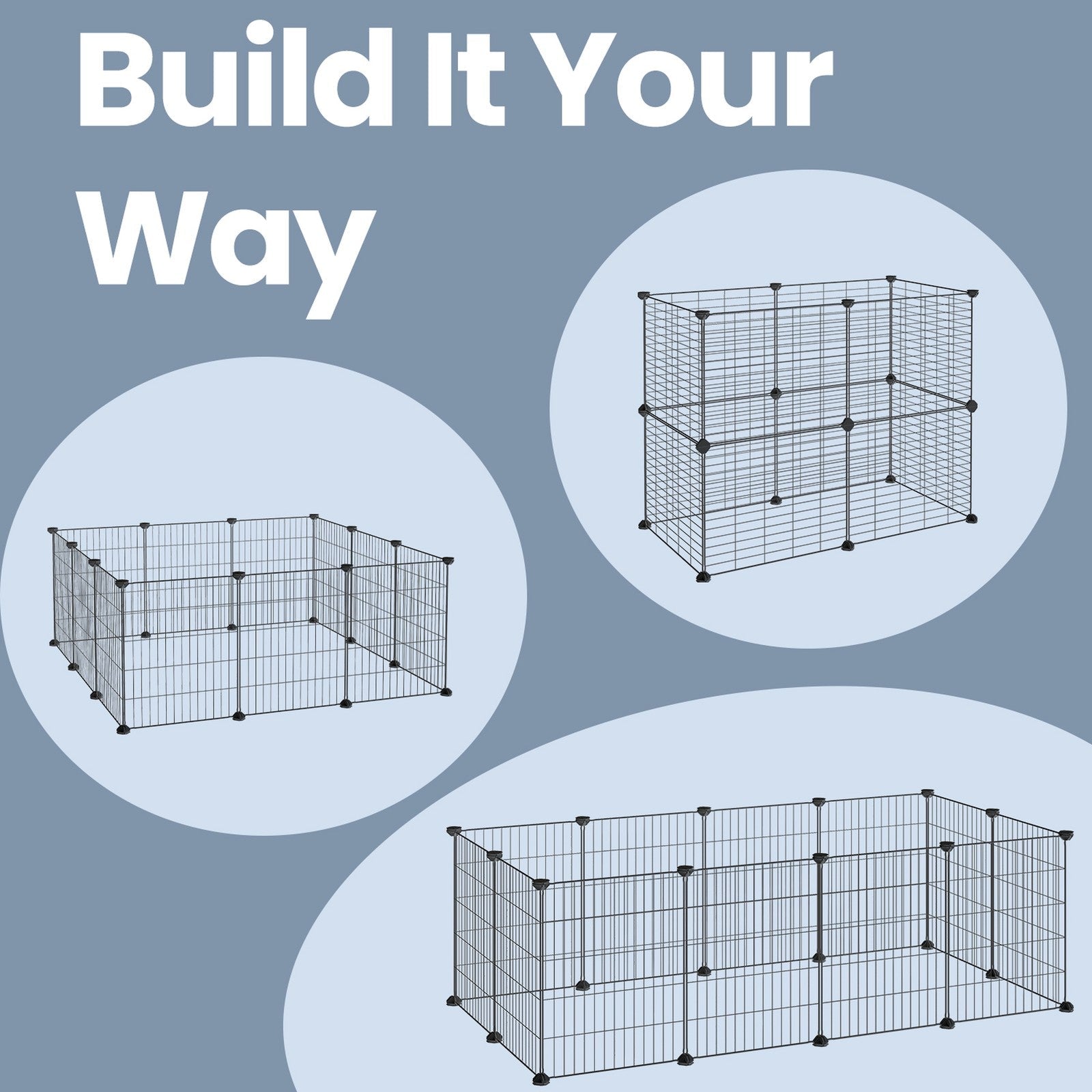 Guinea Pig Cage - Metal - Black - Expandable 12-Panel Indoor Playpen with Accessories