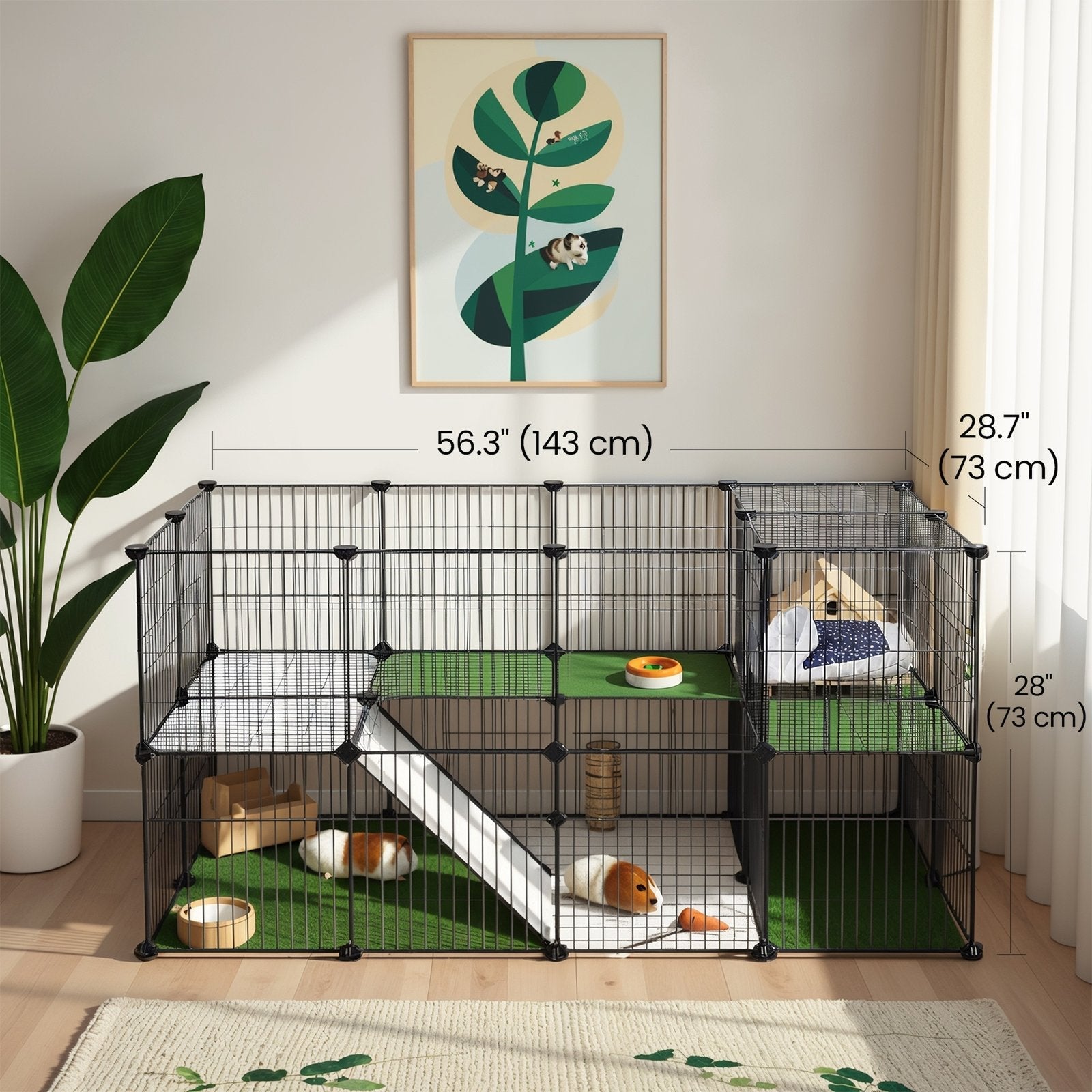 Small Animal Playpen - Metal - Black - Two Floors Customizable with Zip Ties Included