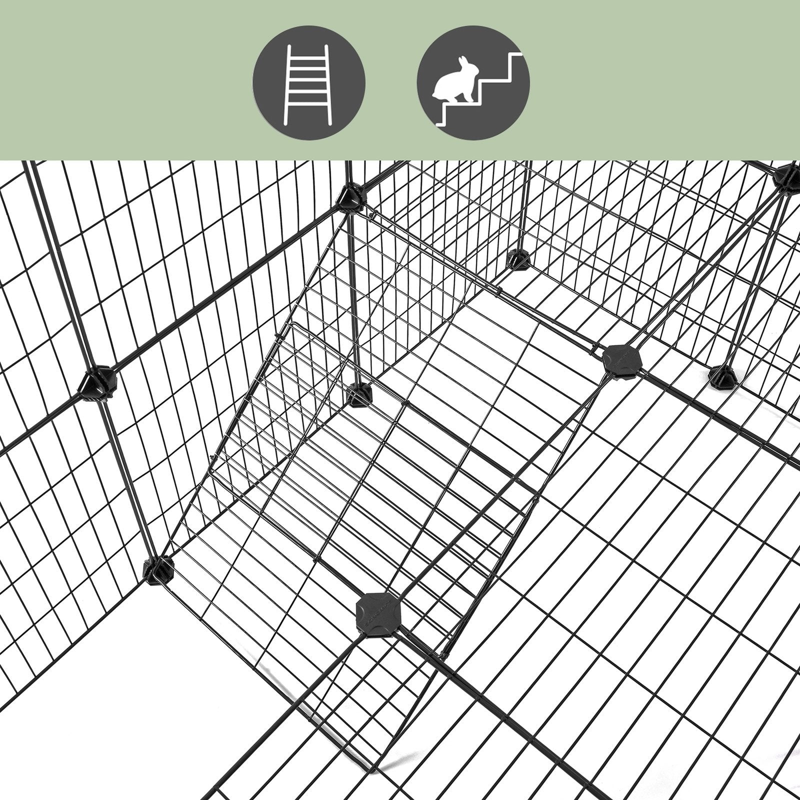 Small Animal Playpen - Metal - Black - Two Floors Customizable with Zip Ties Included