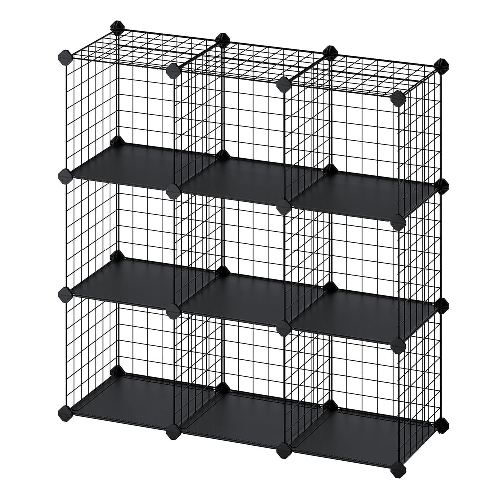 9-Cube Wire Grid Storage Rack - 243L - Metal Mesh - Interlocking Shelves