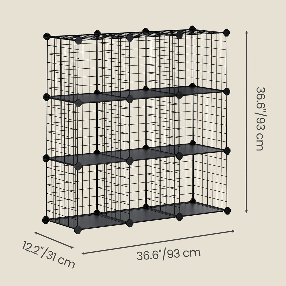 9-Cube Wire Grid Storage Rack - 243L - Metal Mesh - Interlocking Shelves