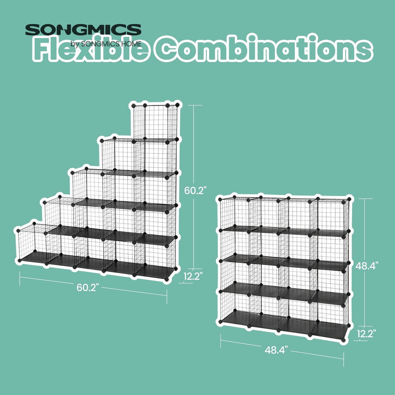 Modular Wire Grid Shelving System - Metal Mesh - White - Customizable Storage Cabinet with 16 Cubes