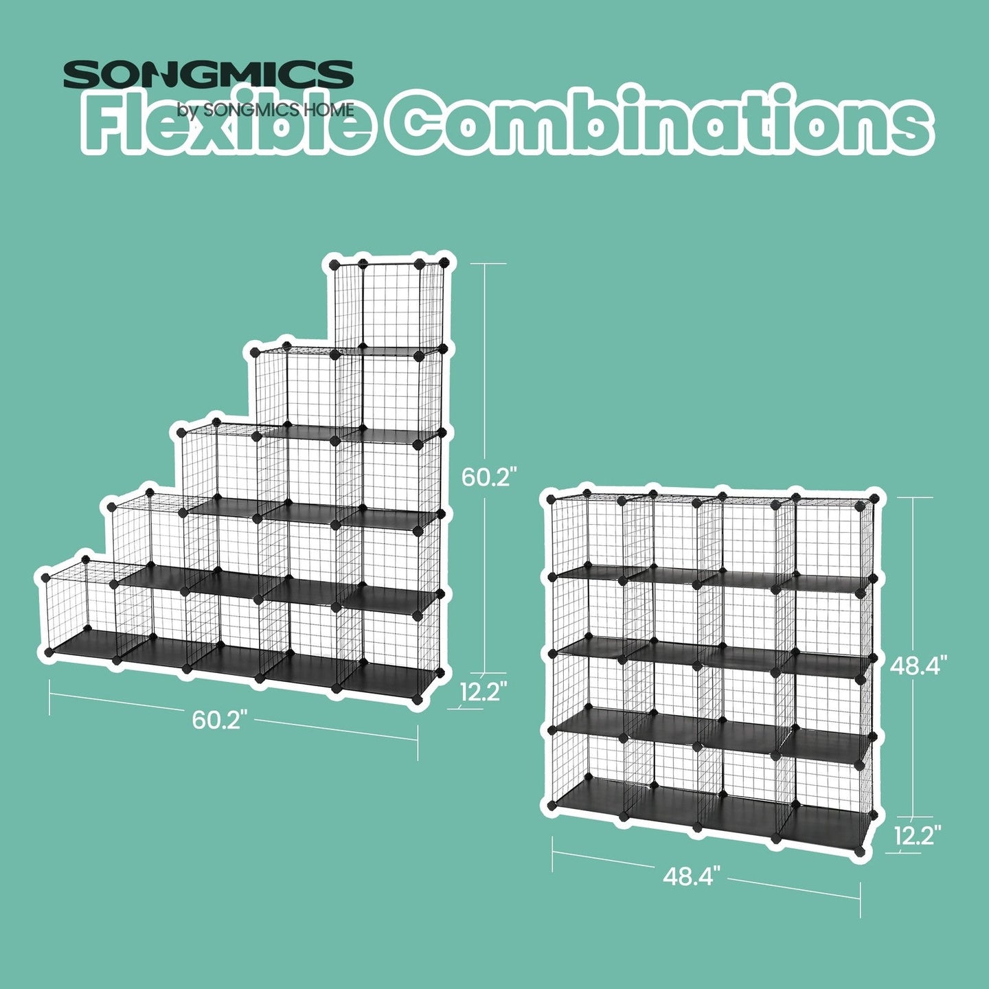Modular Wire Grid Shelving System - Metal Mesh - White - Customizable Storage Cabinet with 16 Cubes