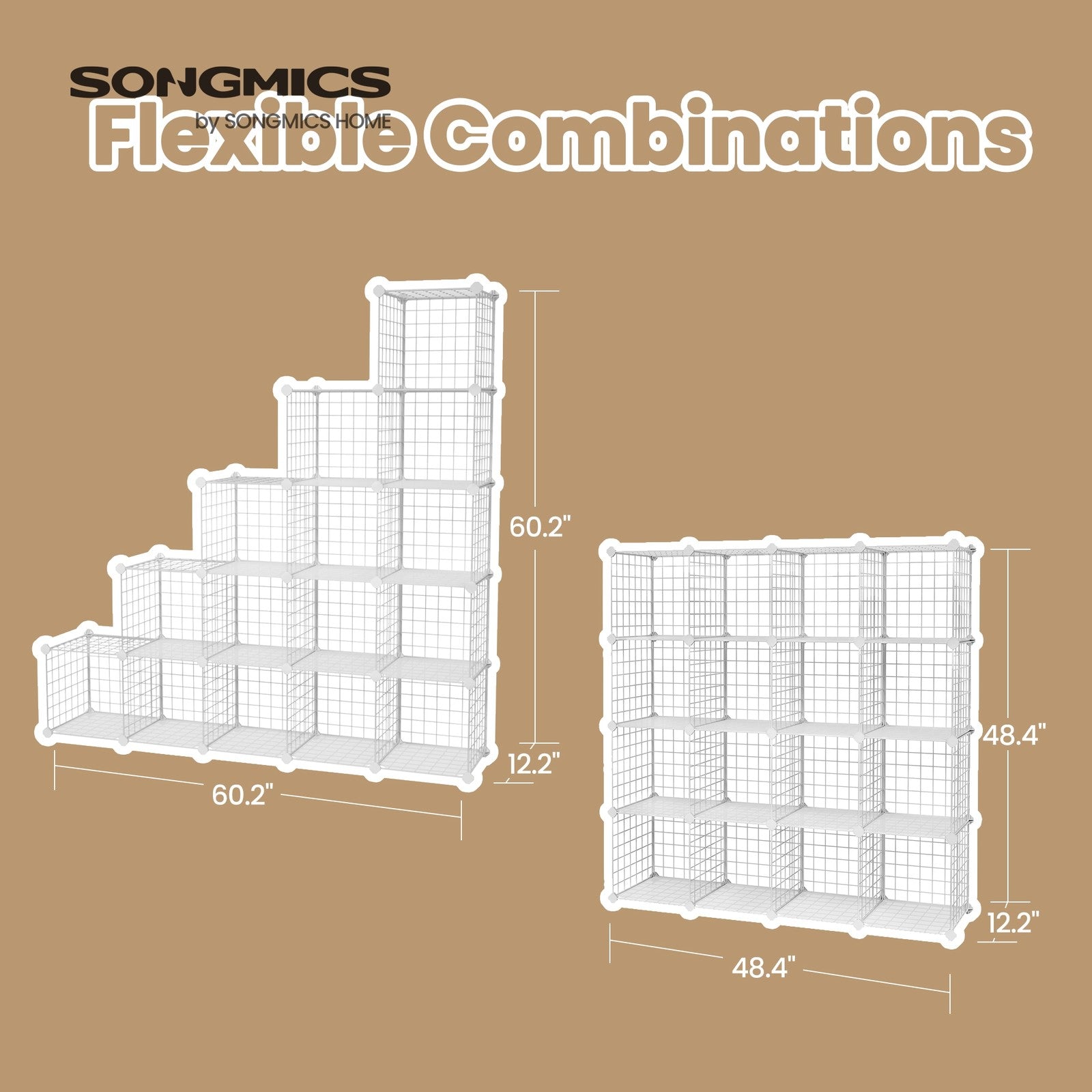 Modular Wire Grid Shelving System - Metal Mesh - White - Customizable Storage Cabinet with 16 Cubes