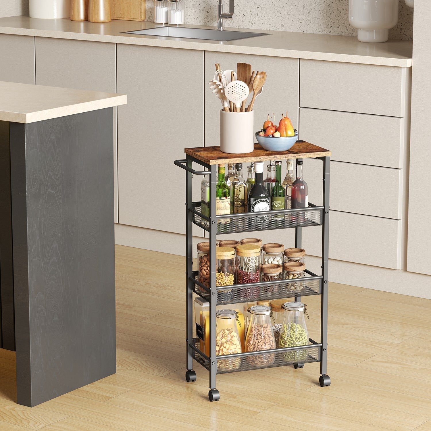 4-Tier Rolling Storage Cart - Steel - Black