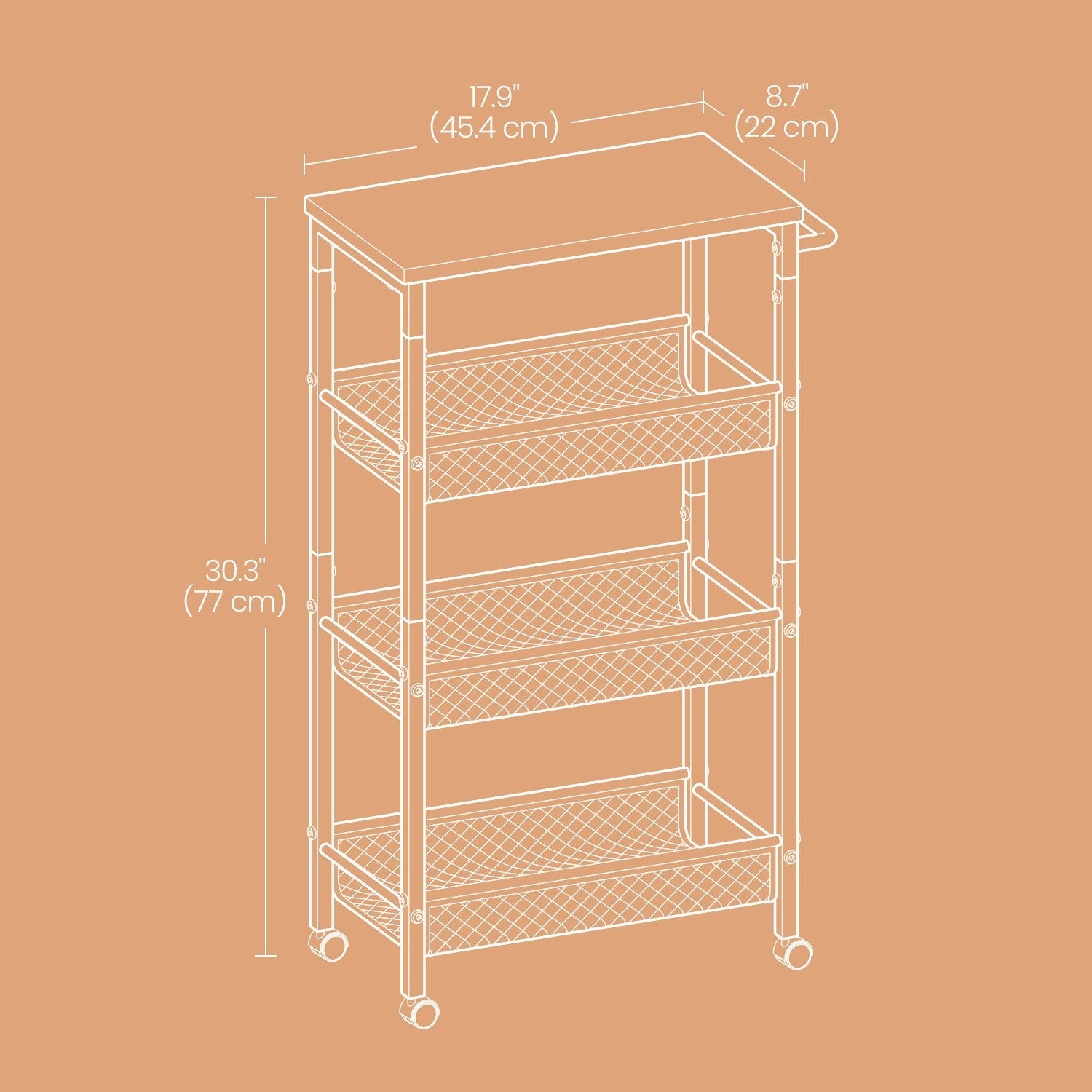4-Tier Rolling Storage Cart - Steel - Black