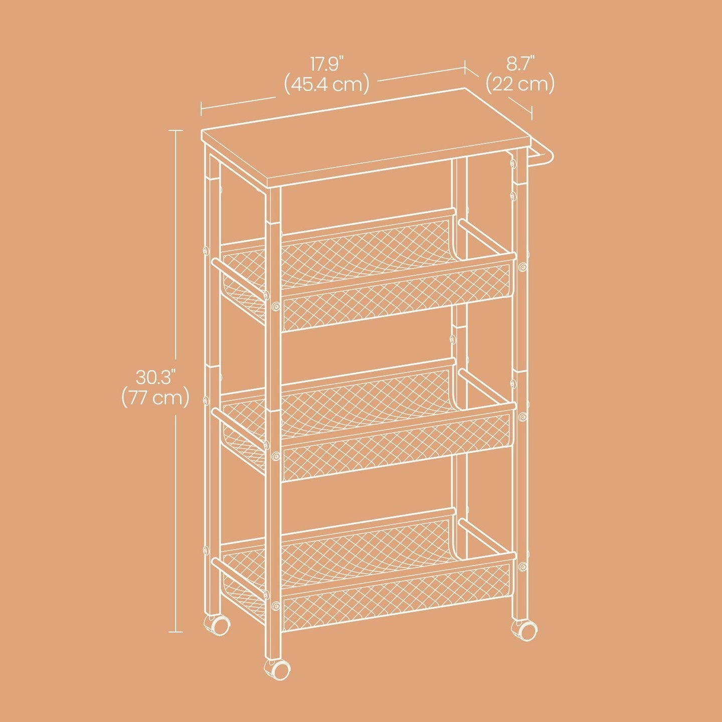 4-Tier Rolling Storage Cart - Steel - Black