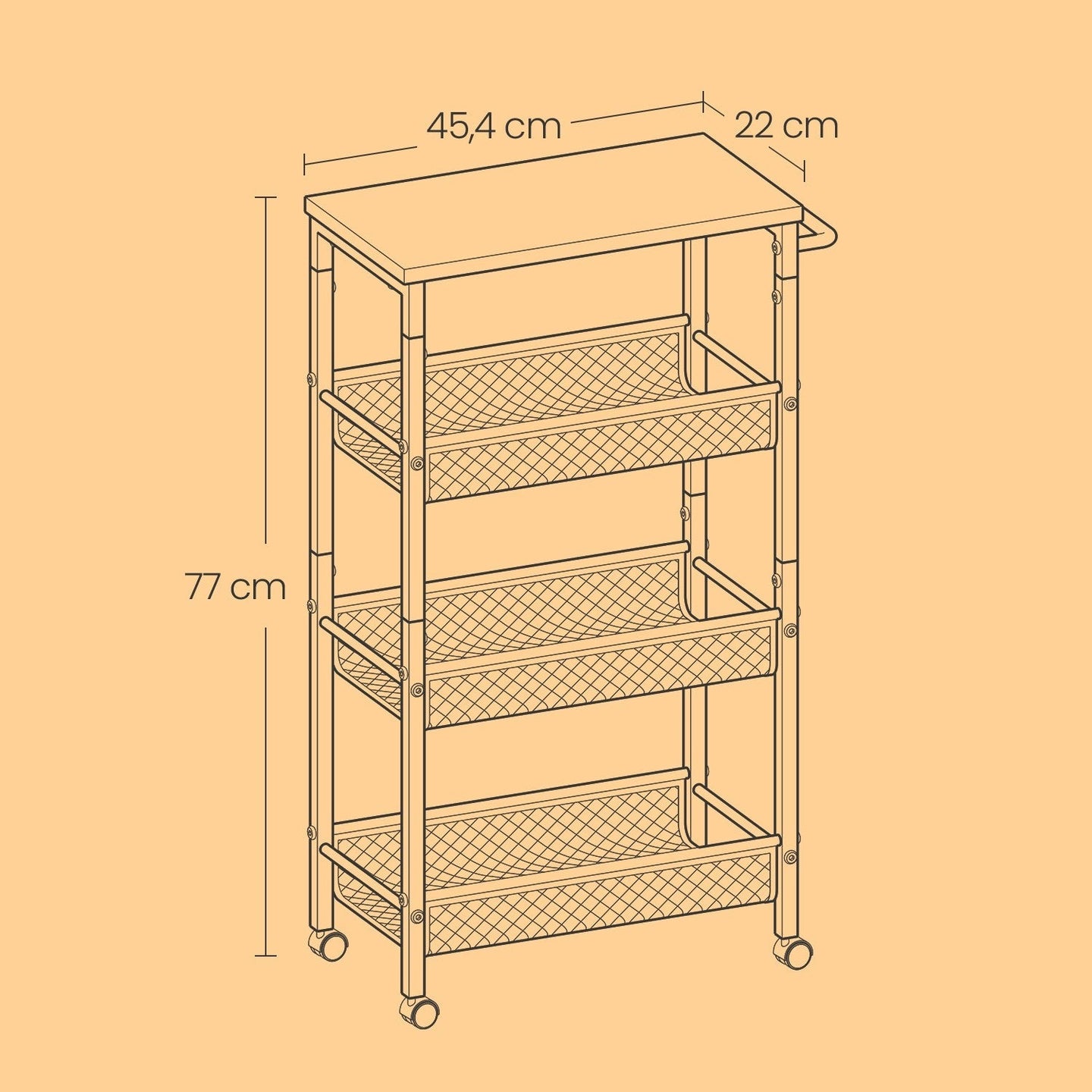 4-Tier Rolling Storage Cart - Steel - Black