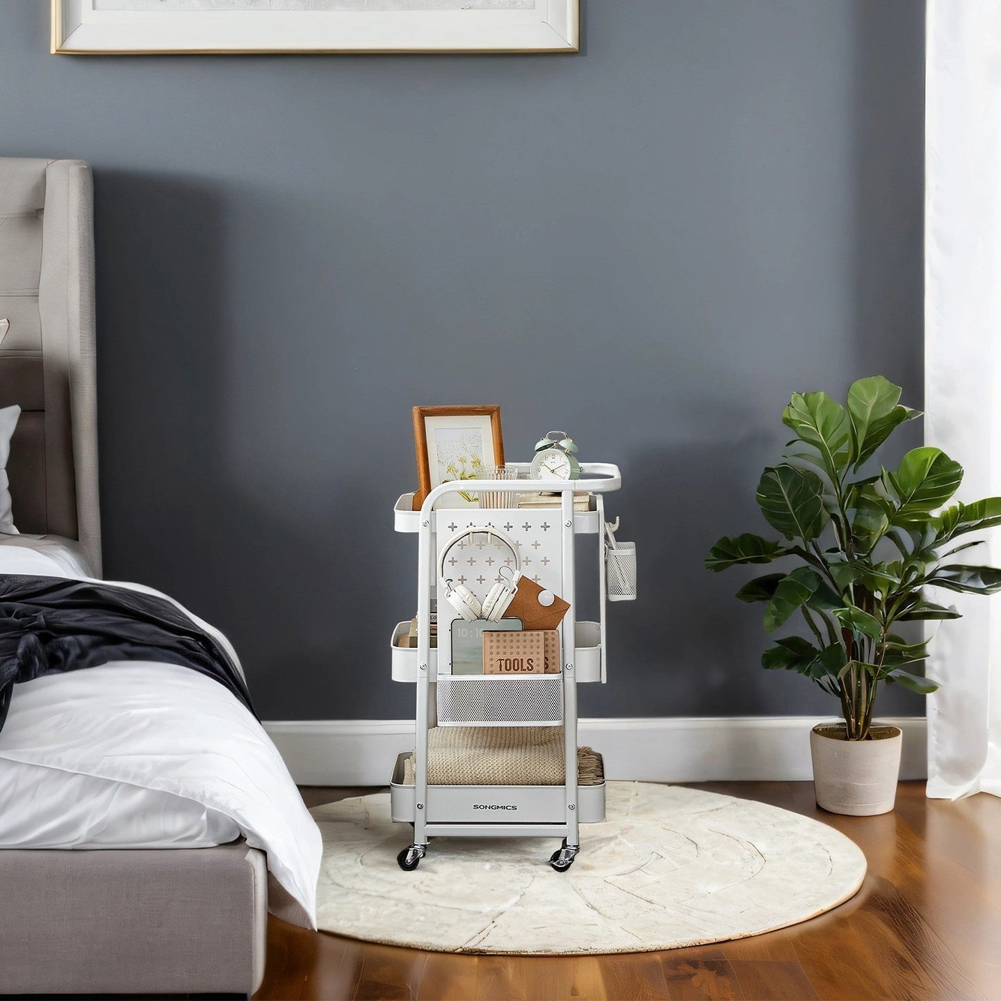 Rolling Utility Cart - Metal Mesh - Cloud White - 3-Tier with Removable Pegboards