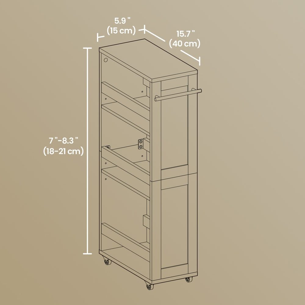 Slim Rolling Cart - 4-Tier - Particleboard - Wheels
