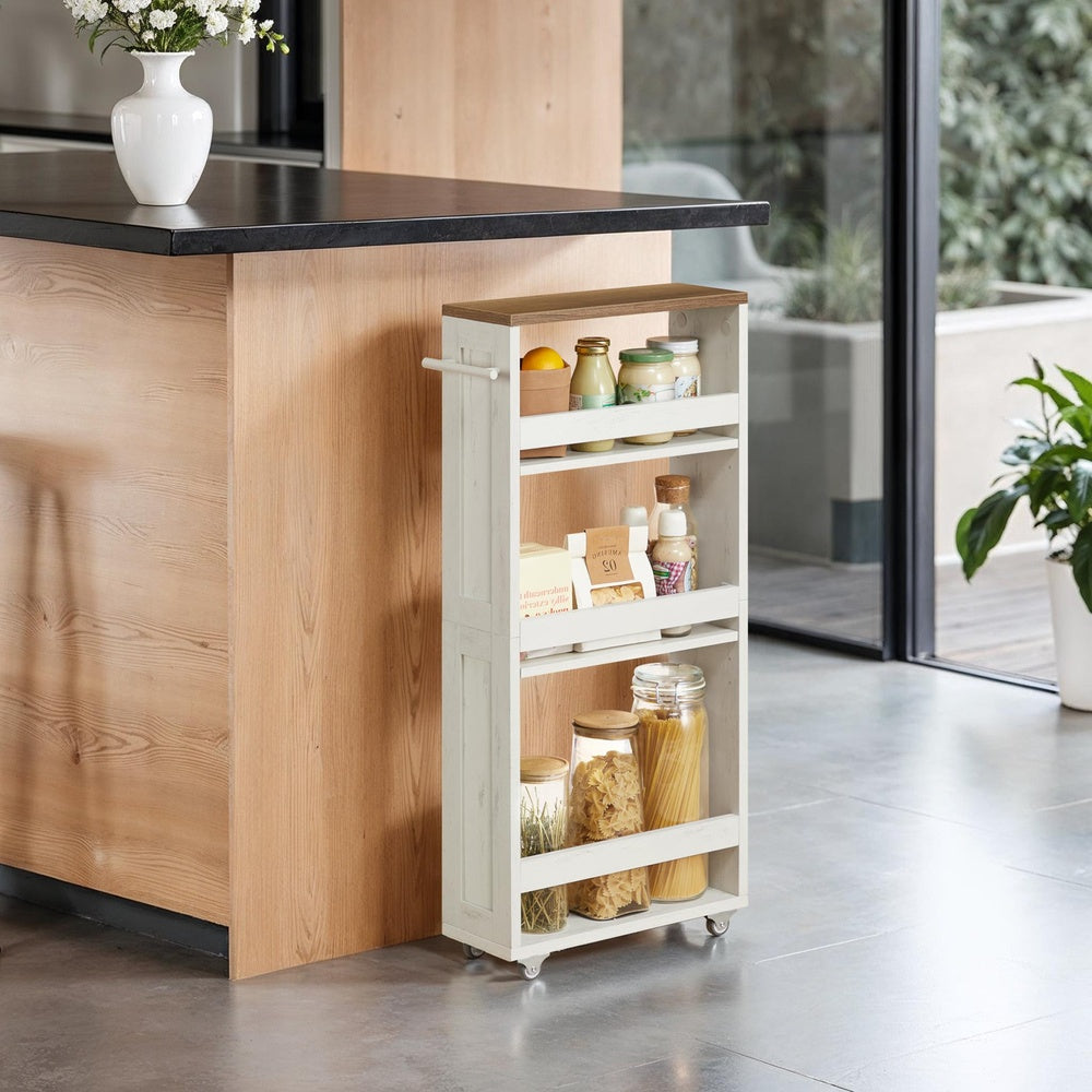 Slim Rolling Cart - 4-Tier - Particleboard - Wheels