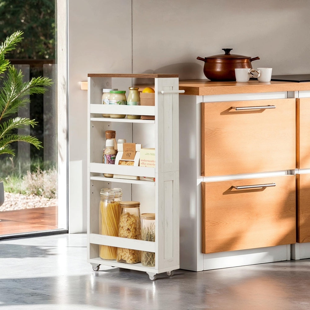 Slim Rolling Cart - 4-Tier - Particleboard - Wheels