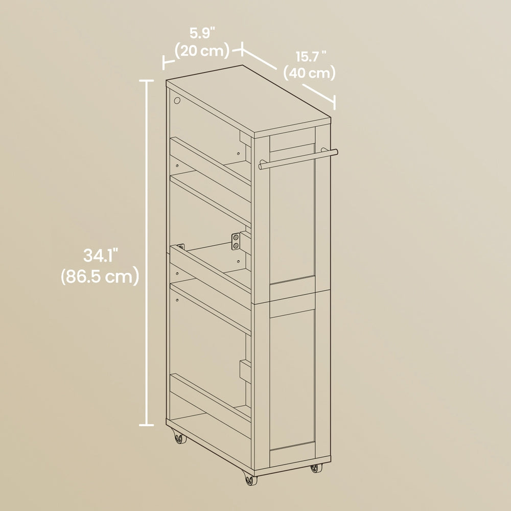 Slim 4-Tier Storage Trolley - Particleboard - Small Space