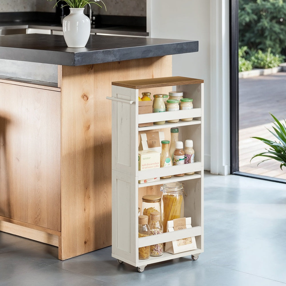 Slim 4-Tier Storage Trolley - Particleboard - Small Space