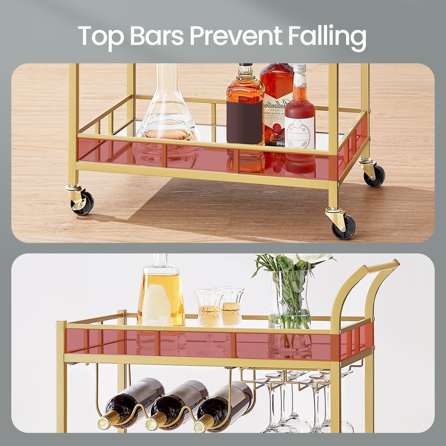 Bar Cart - Metal - Mirrored
