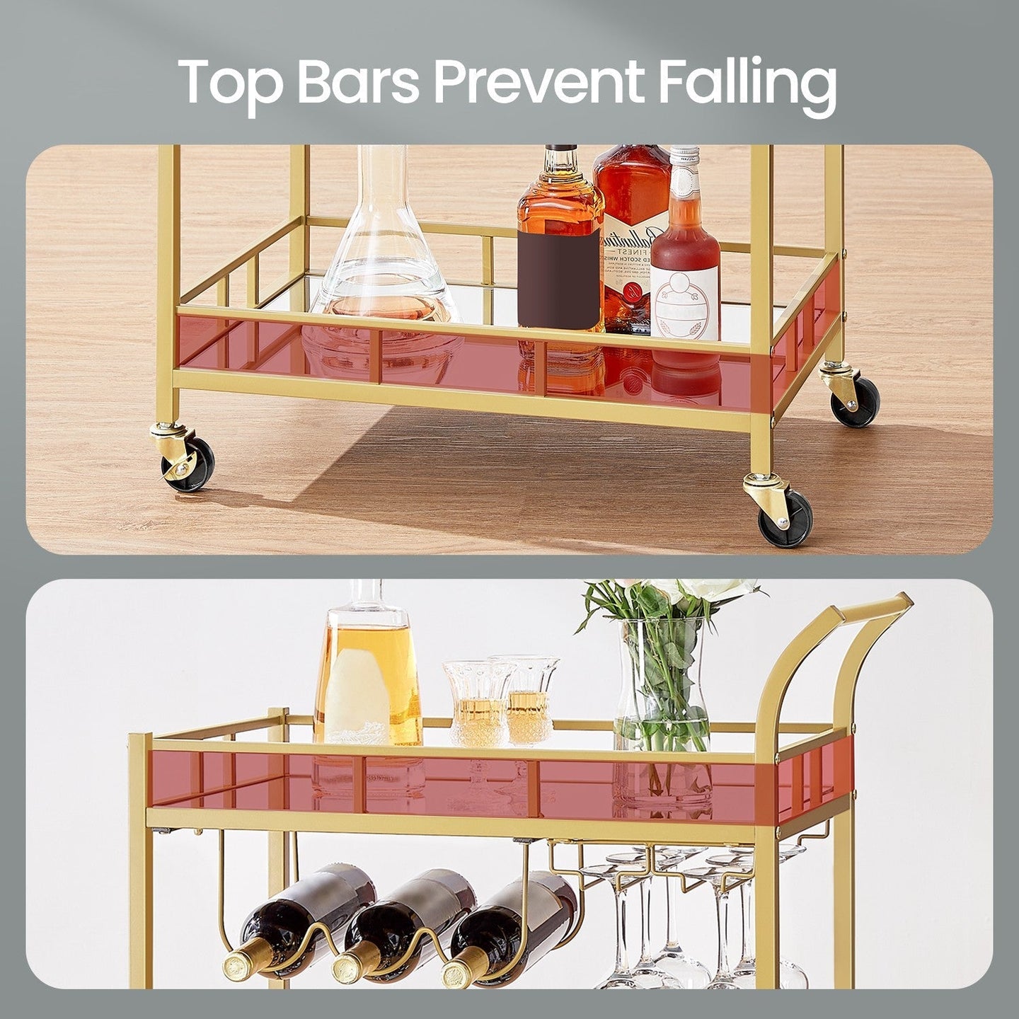Bar Cart - Metal - Mirrored