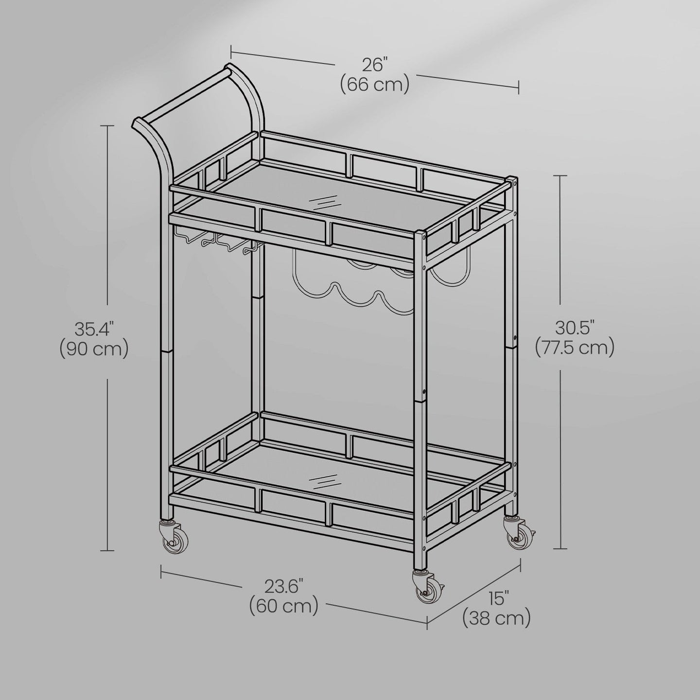 Bar Cart - Metal - Mirrored