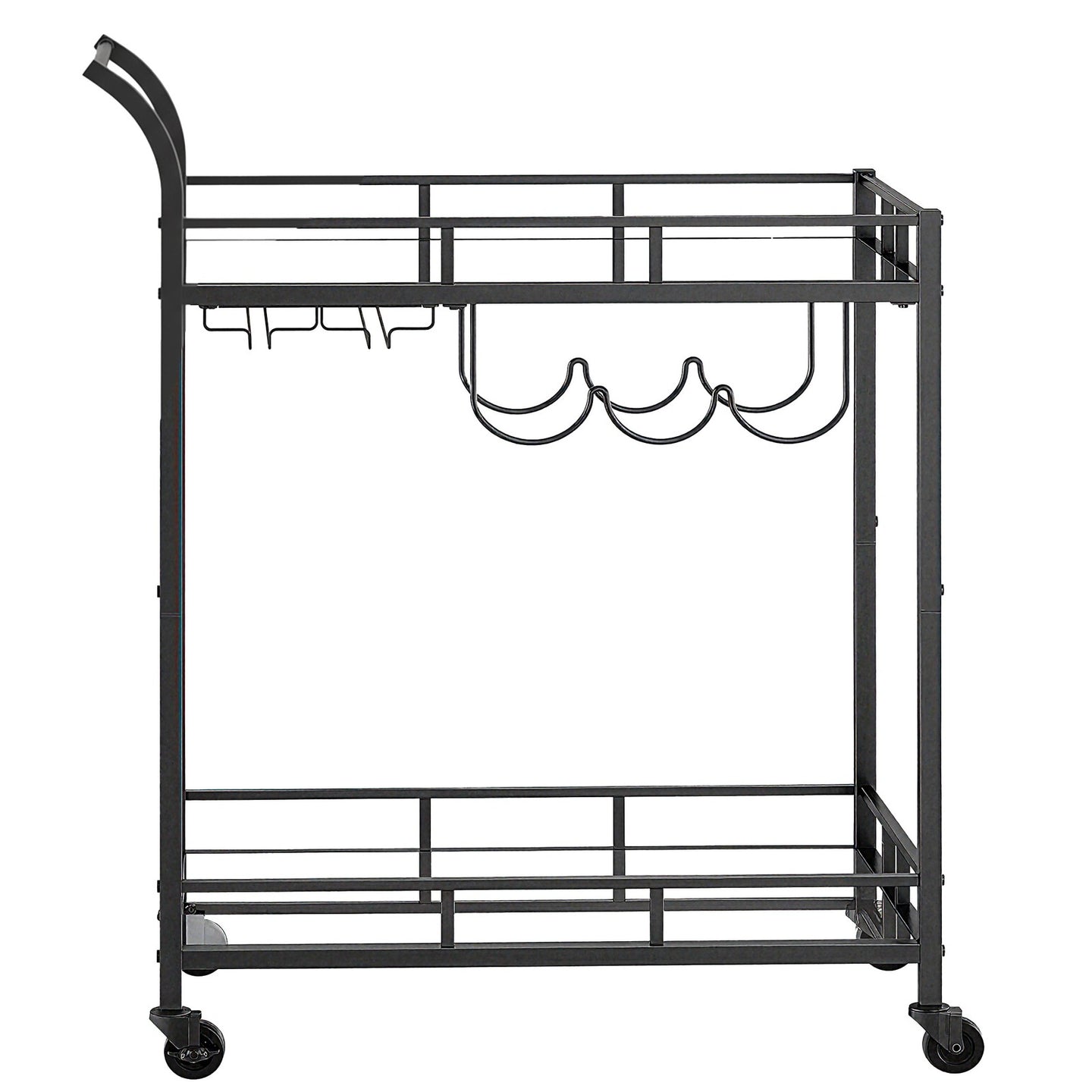 Bar Cart, Home Bar Serving Cart - Steel and Mirrored Glass - Black