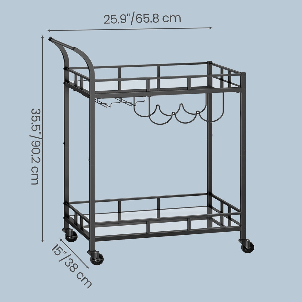 Bar Cart, Home Bar Serving Cart - Steel and Mirrored Glass - Black
