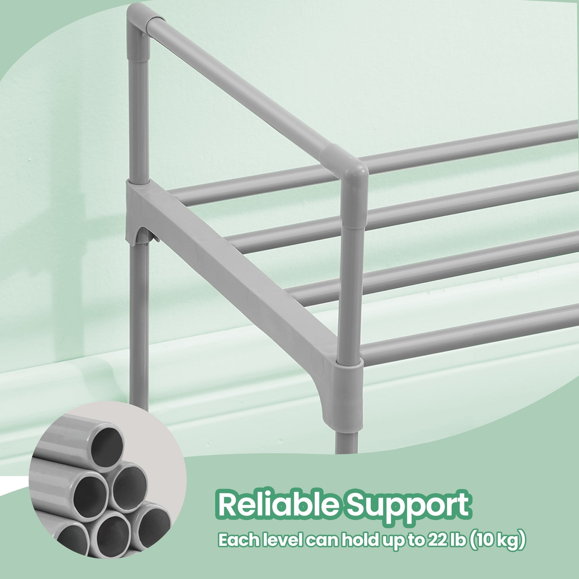 Shoe Rack - Metal - Gray - Stackable 2-Tier Organizer for 12-15 Pairs of Shoes