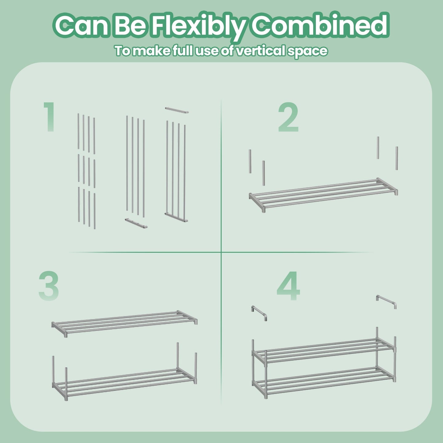 Shoe Rack - Metal - Gray - Stackable 2-Tier Organizer for 12-15 Pairs of Shoes