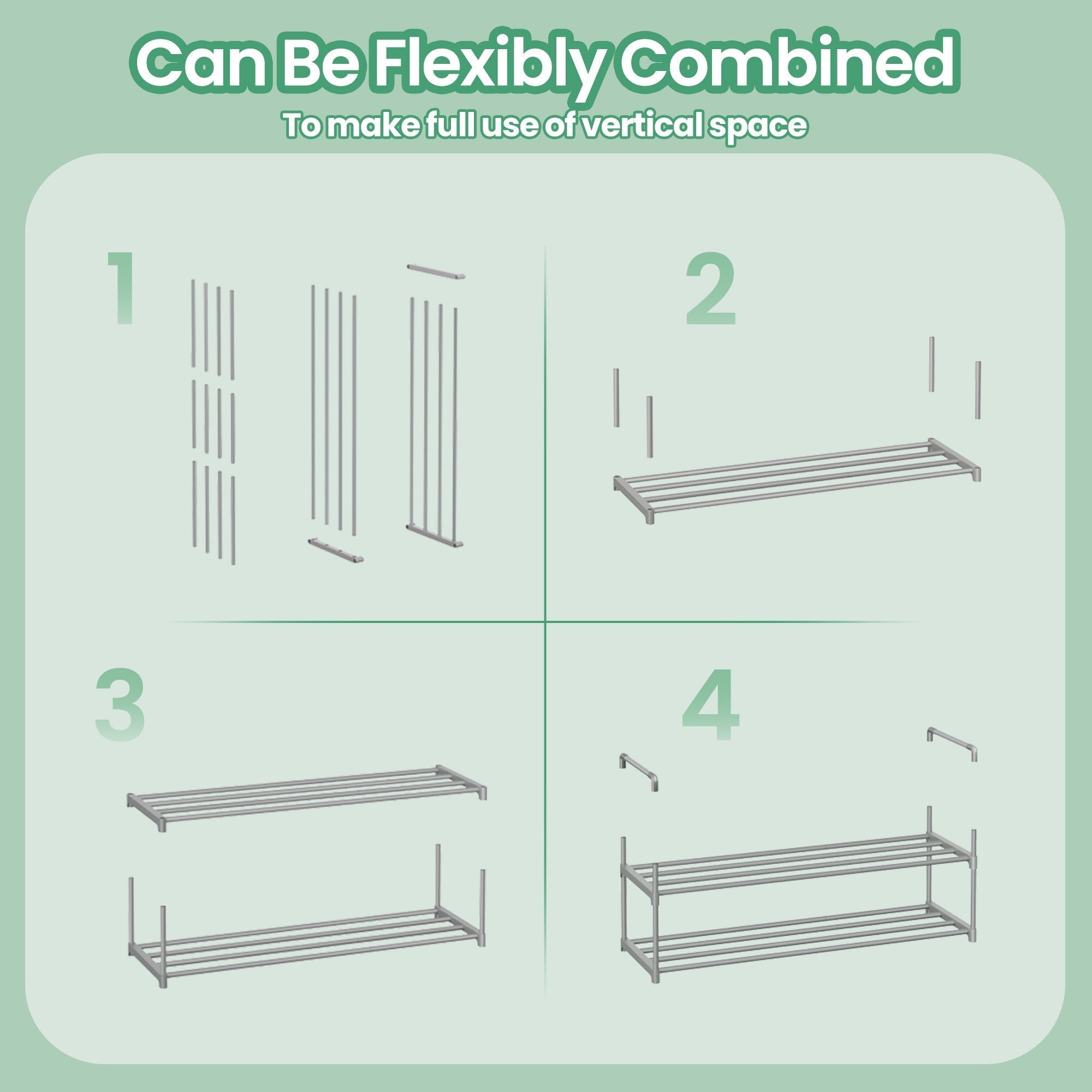 Shoe Rack - Metal - Gray - Stackable 2-Tier Organizer for 12-15 Pairs of Shoes