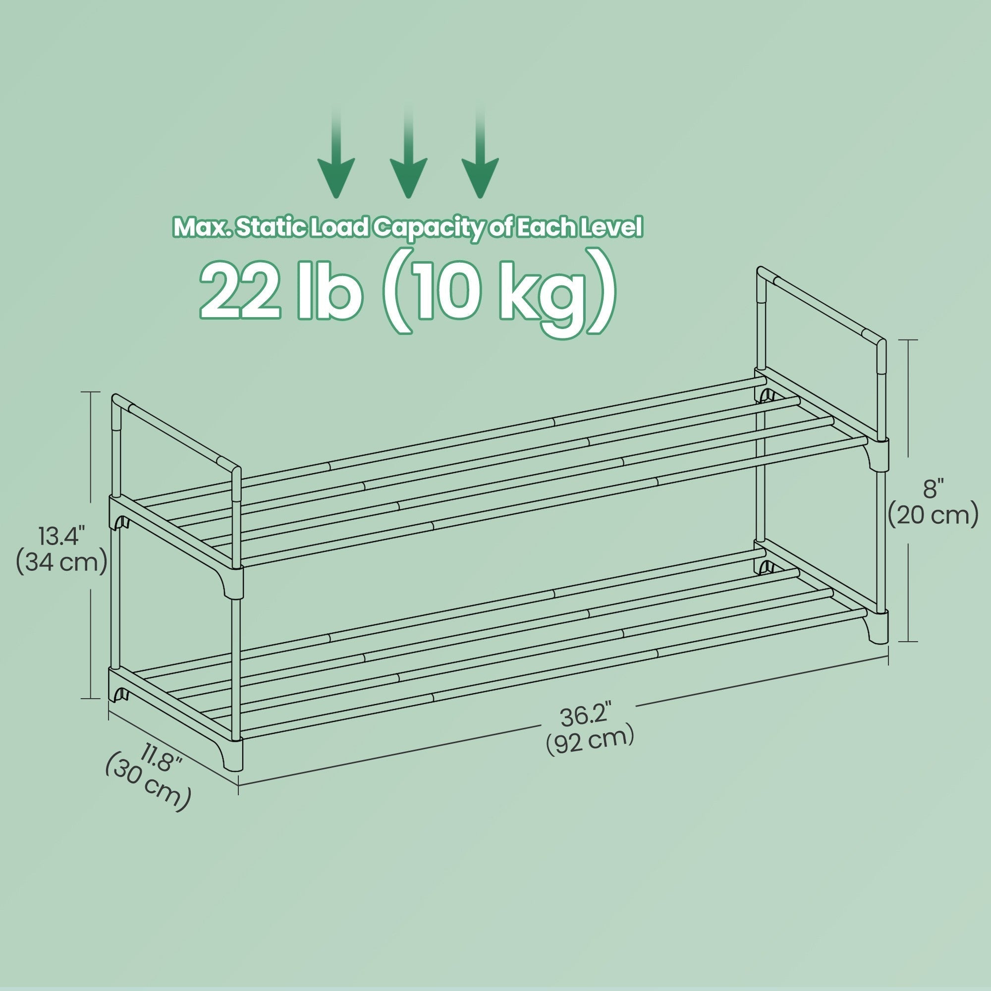 Shoe Rack - Metal - Gray - Stackable 2-Tier Organizer for 12-15 Pairs of Shoes