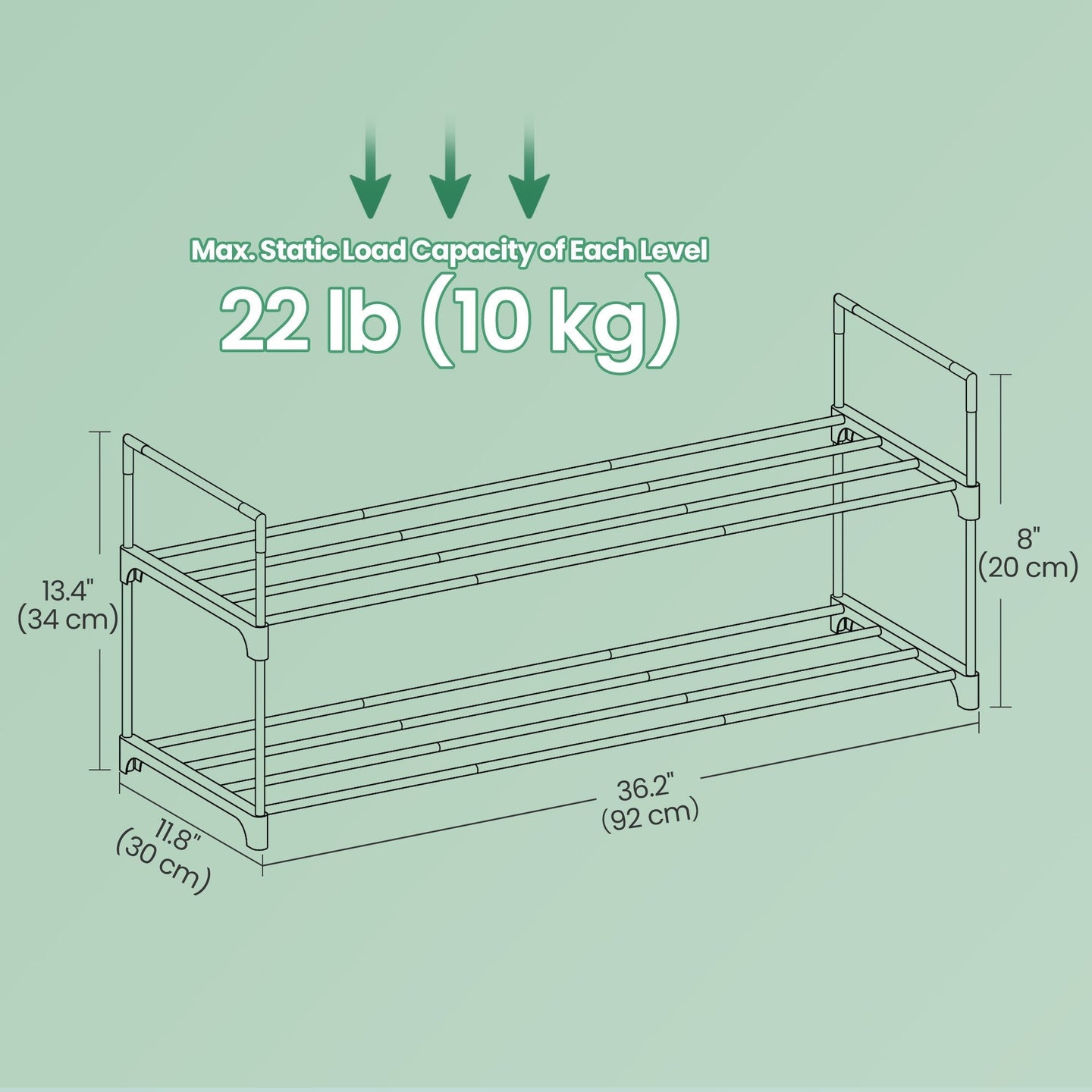 Shoe Rack - Metal - Gray - Stackable 2-Tier Organizer for 12-15 Pairs of Shoes
