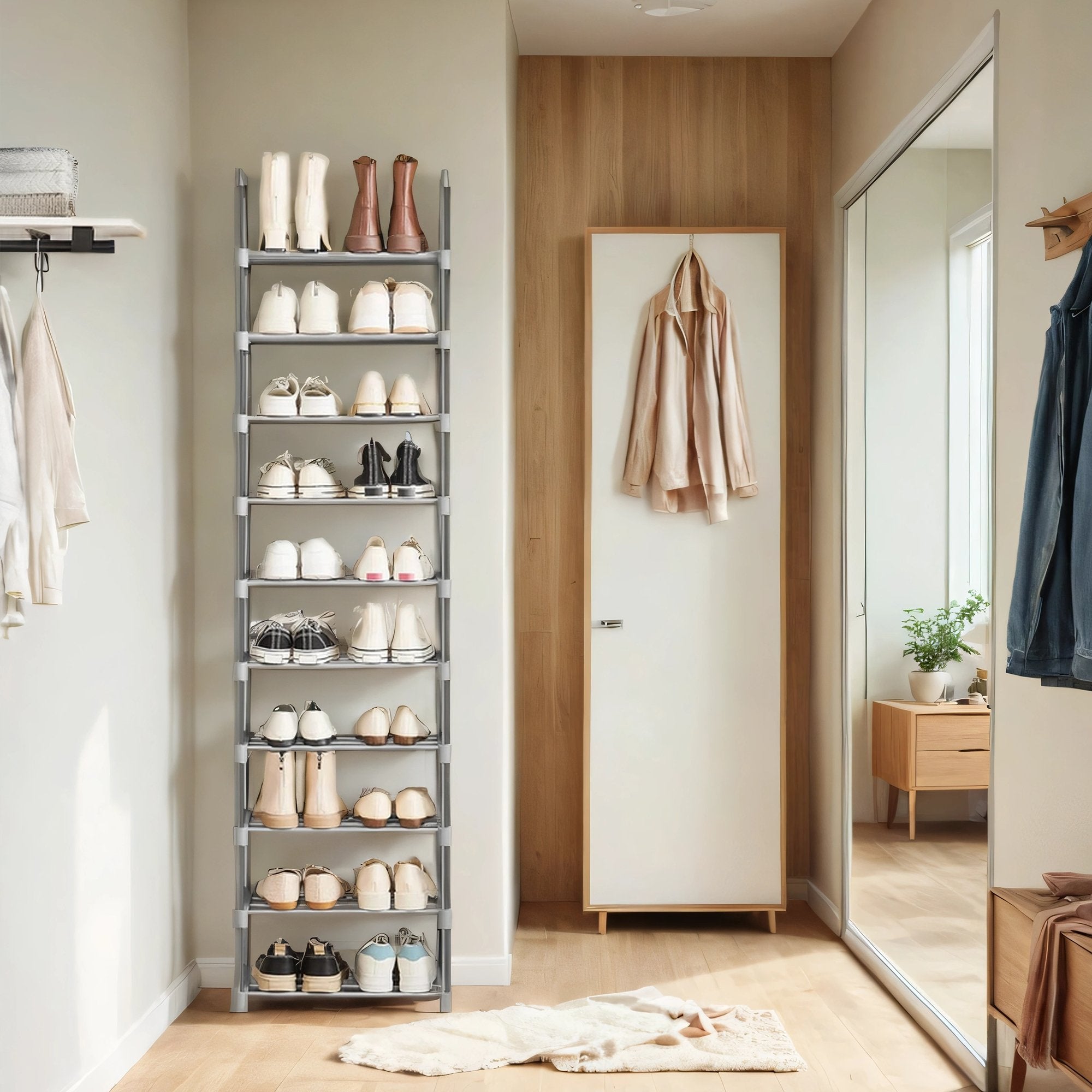 10-Tier Metal Shoe Rack - Grey - Customisable Design