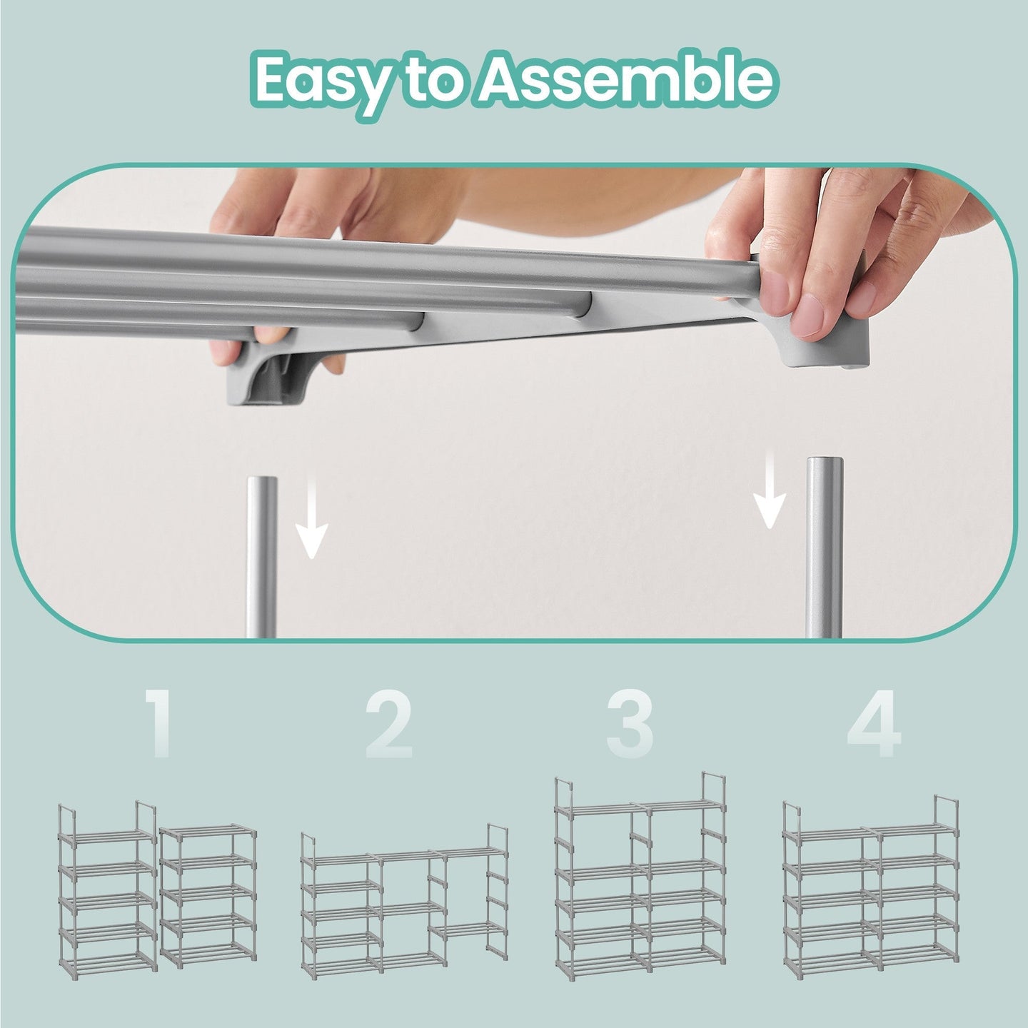 10-Tier Metal Shoe Rack - Grey - Customisable Design