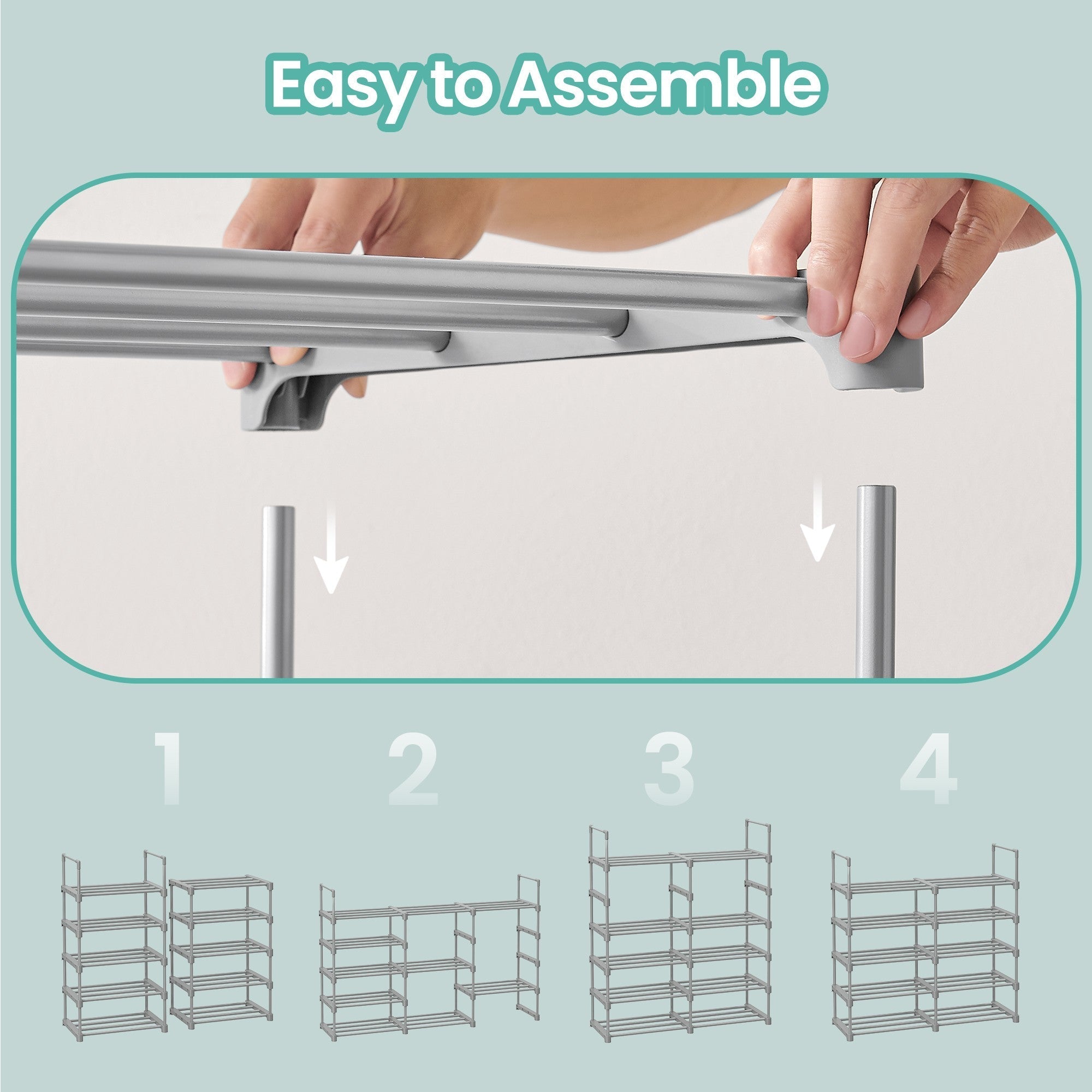 10-Tier Metal Shoe Rack - Grey - Customisable Design