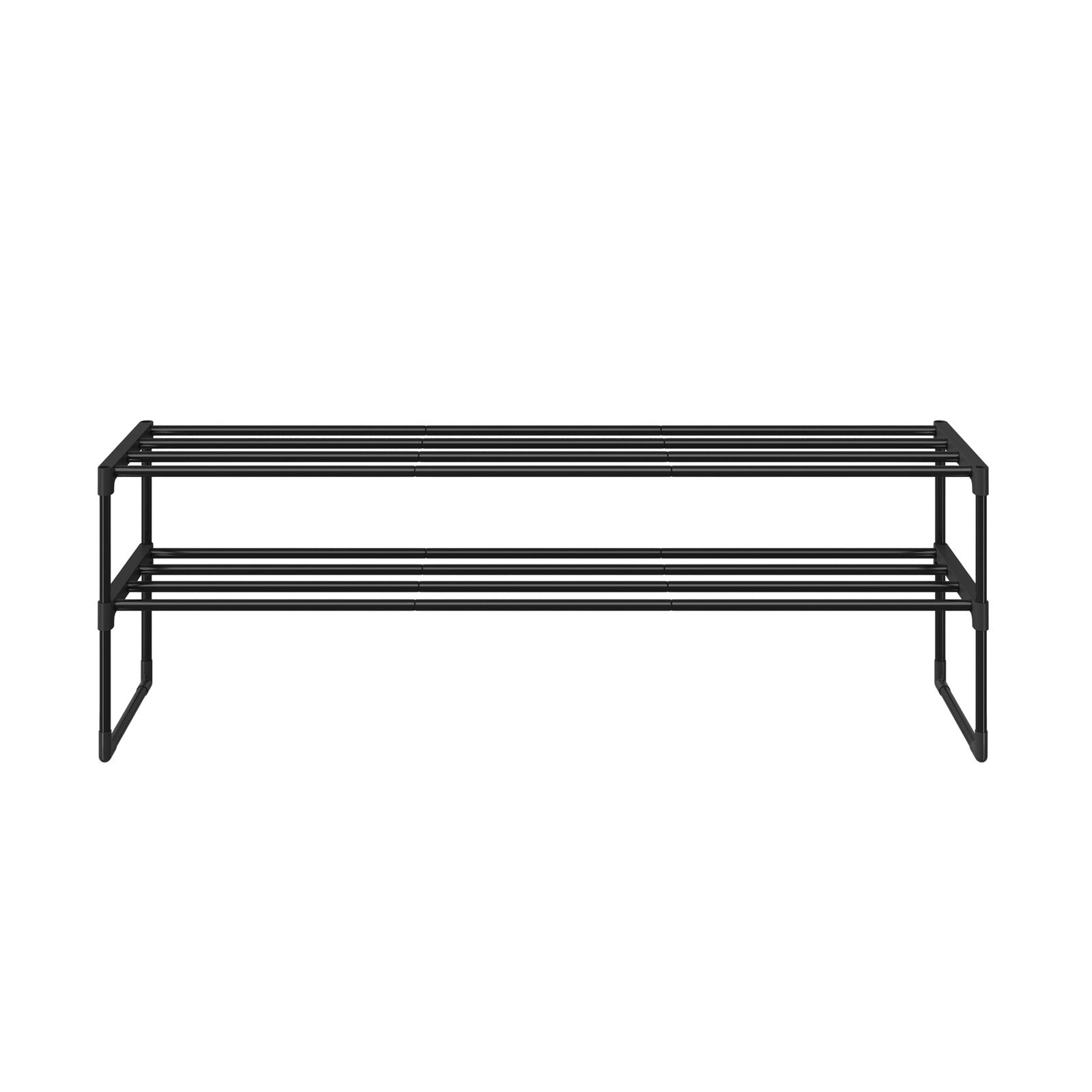 2-Tier Shoe Rack - Metal Tube and Plastic Connector - Black