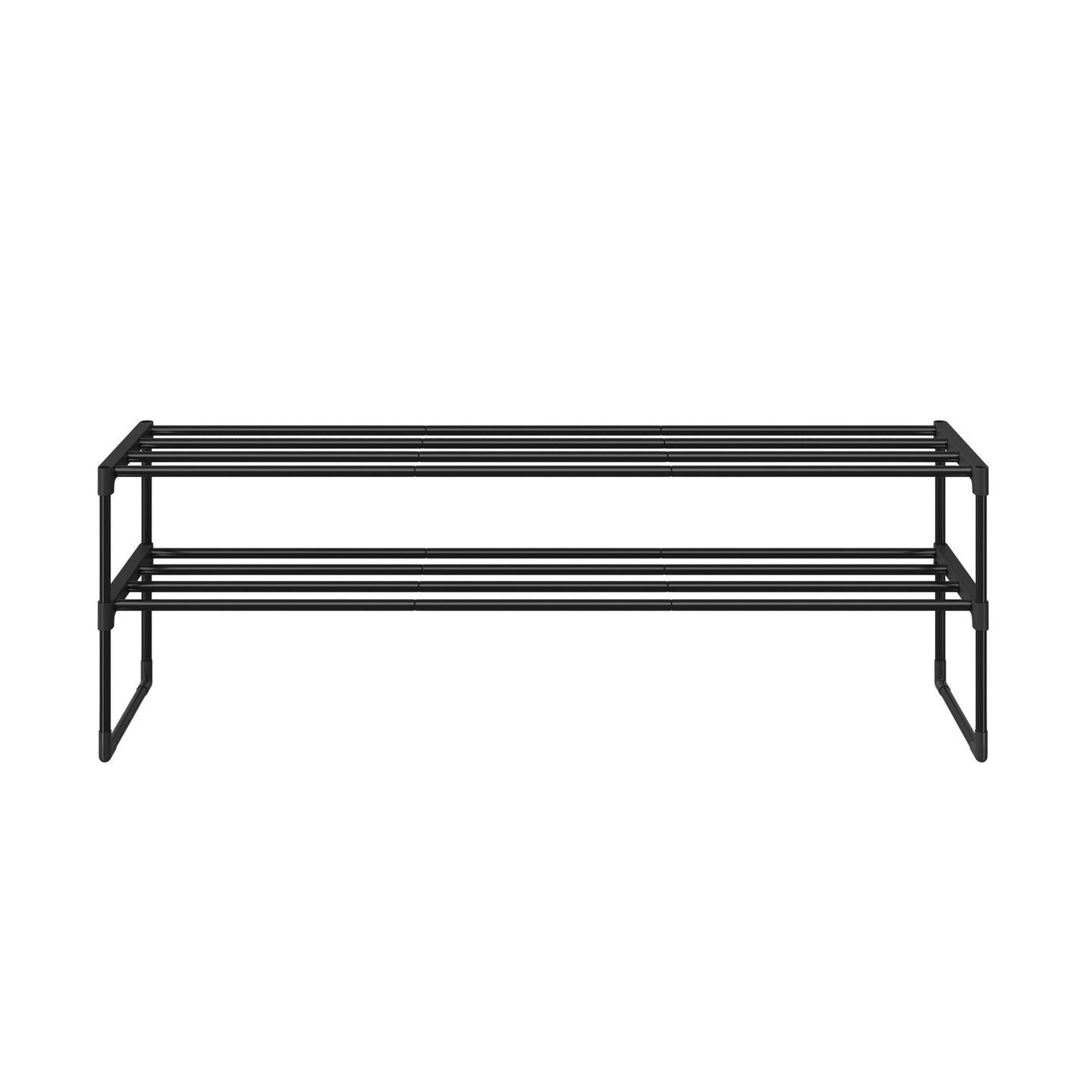 2-Tier Shoe Rack - Metal Tube and Plastic Connector - Black