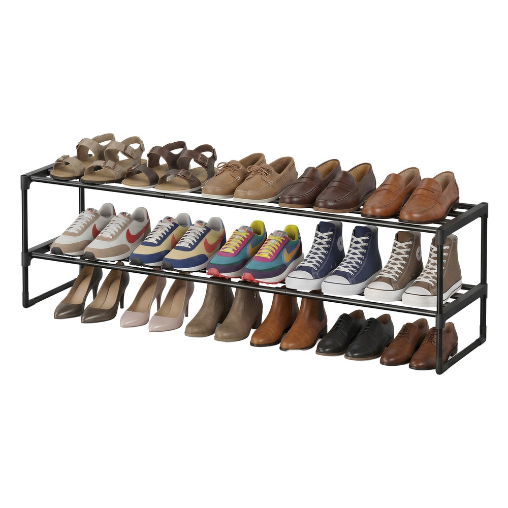 2-Tier Shoe Rack - Metal Tube and Plastic Connector - Black