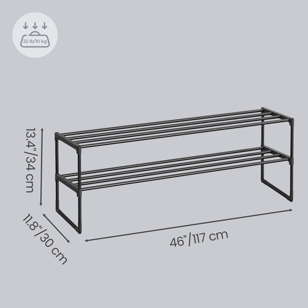 2-Tier Shoe Rack - Metal Tube and Plastic Connector - Black