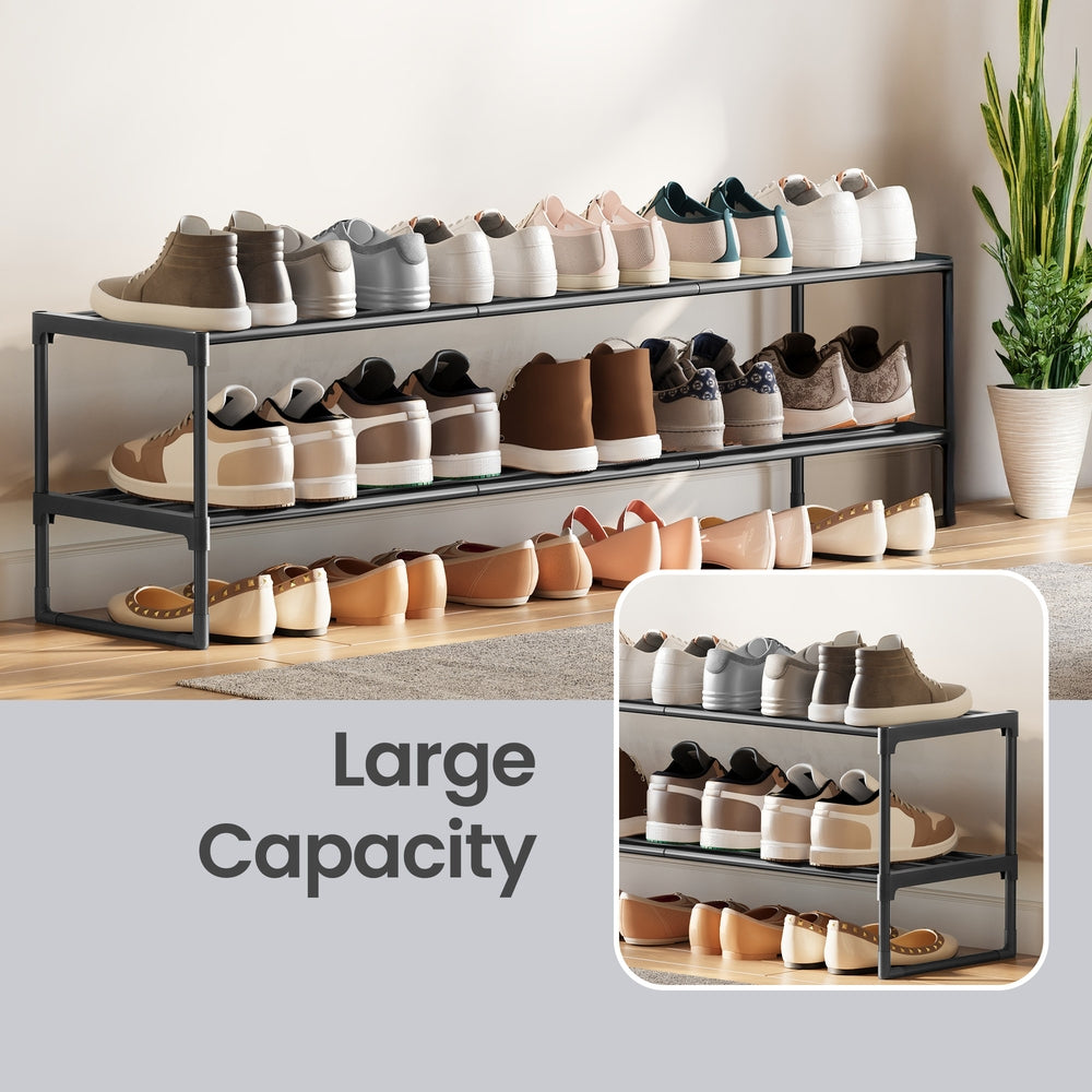 2-Tier Shoe Rack - Metal Tube and Plastic Connector - Black