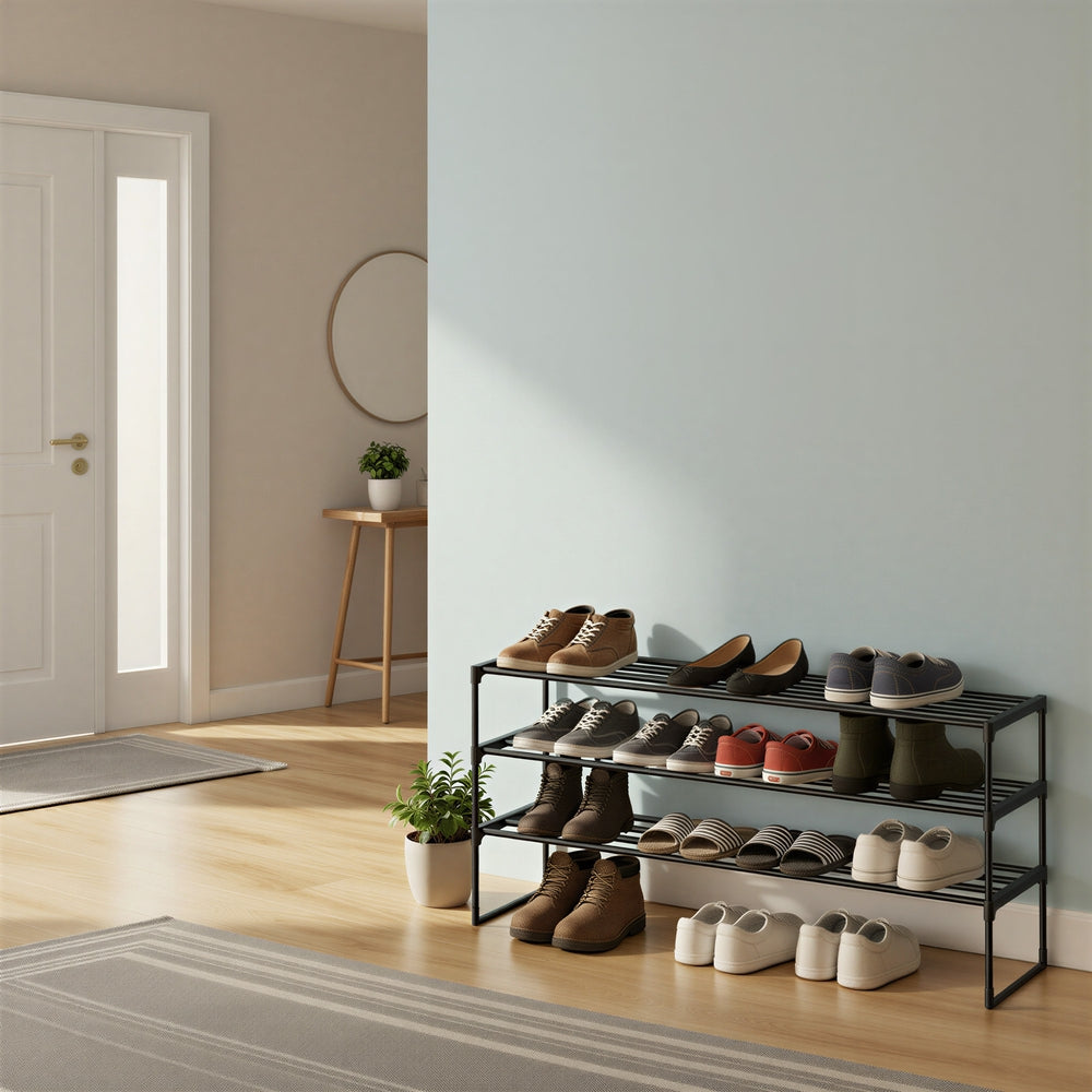 3-Tier Shoe Rack - 66L - Metal - Stackable Design
