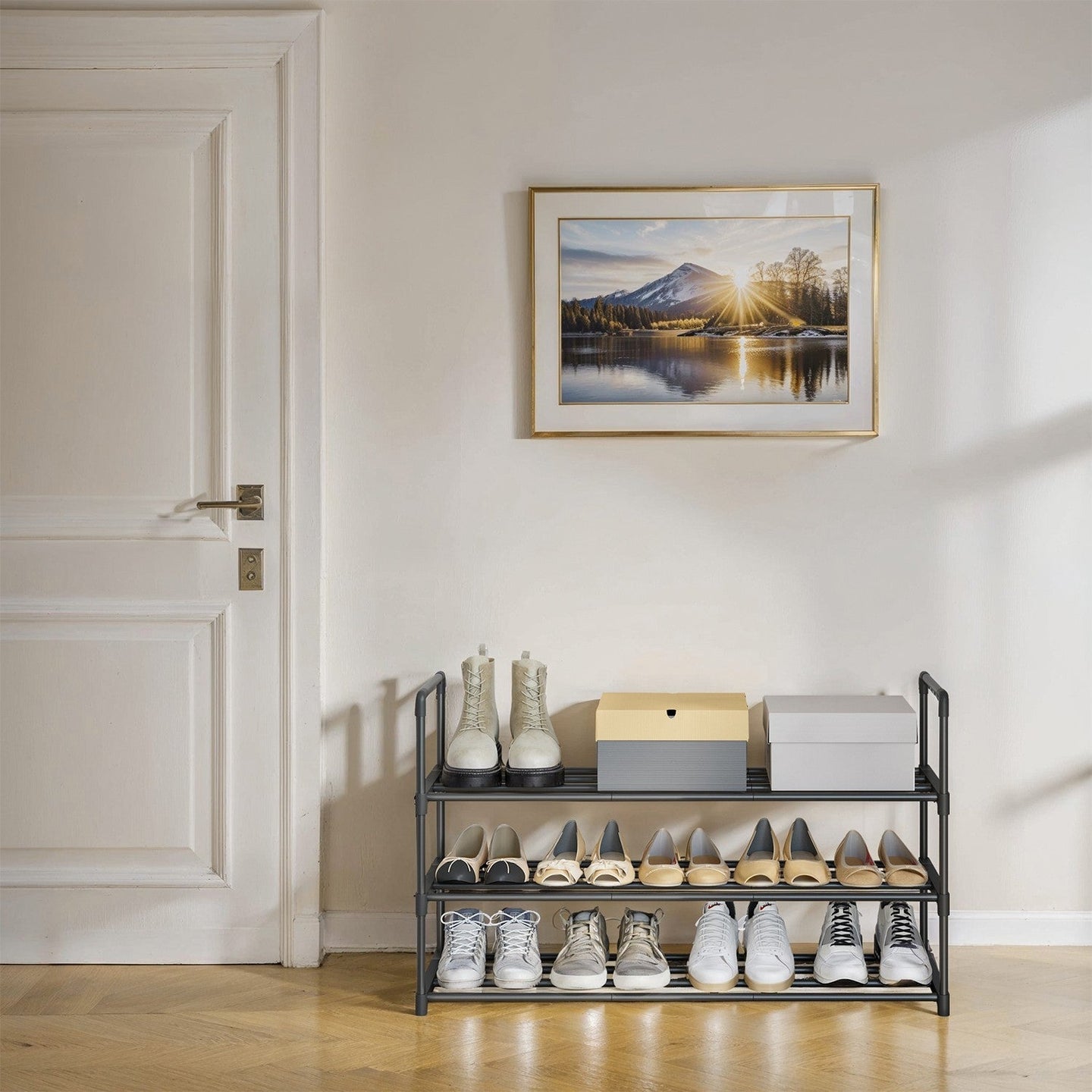 3-Tier Shoe Rack - Metal - Grey - Stackable Shoe Storage for 12 to 15 Pairs