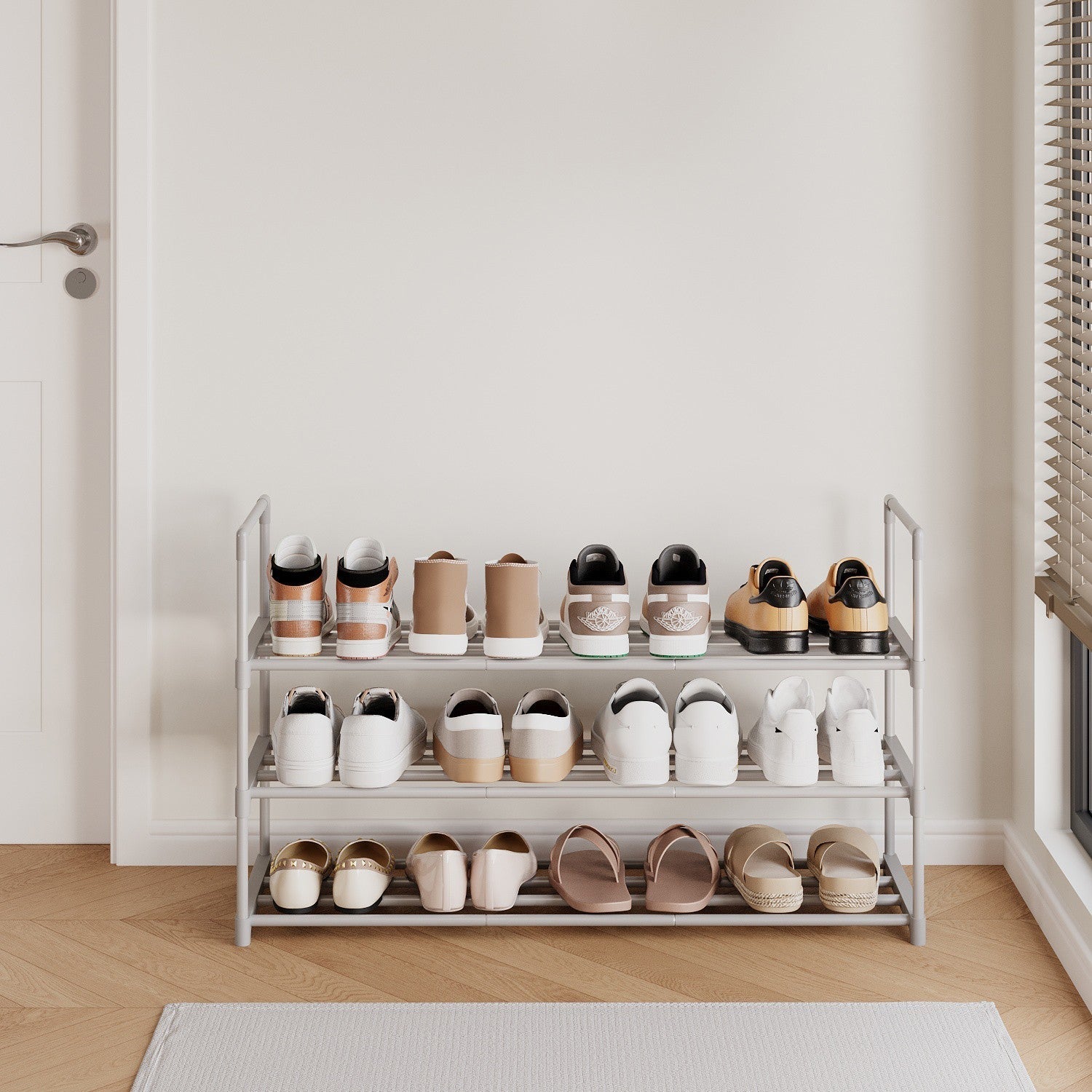 3-Tier Shoe Rack - Metal - Grey - Stackable Shoe Storage for 12 to 15 Pairs