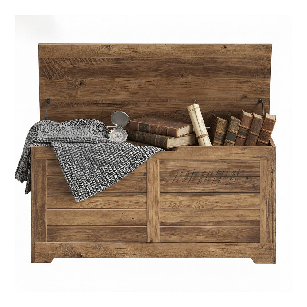 Shoe Storage Bench - Wood - Honey Brown - with 2 Safety Hinges