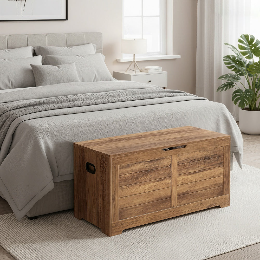 Shoe Storage Bench - Wood - Honey Brown - with 2 Safety Hinges